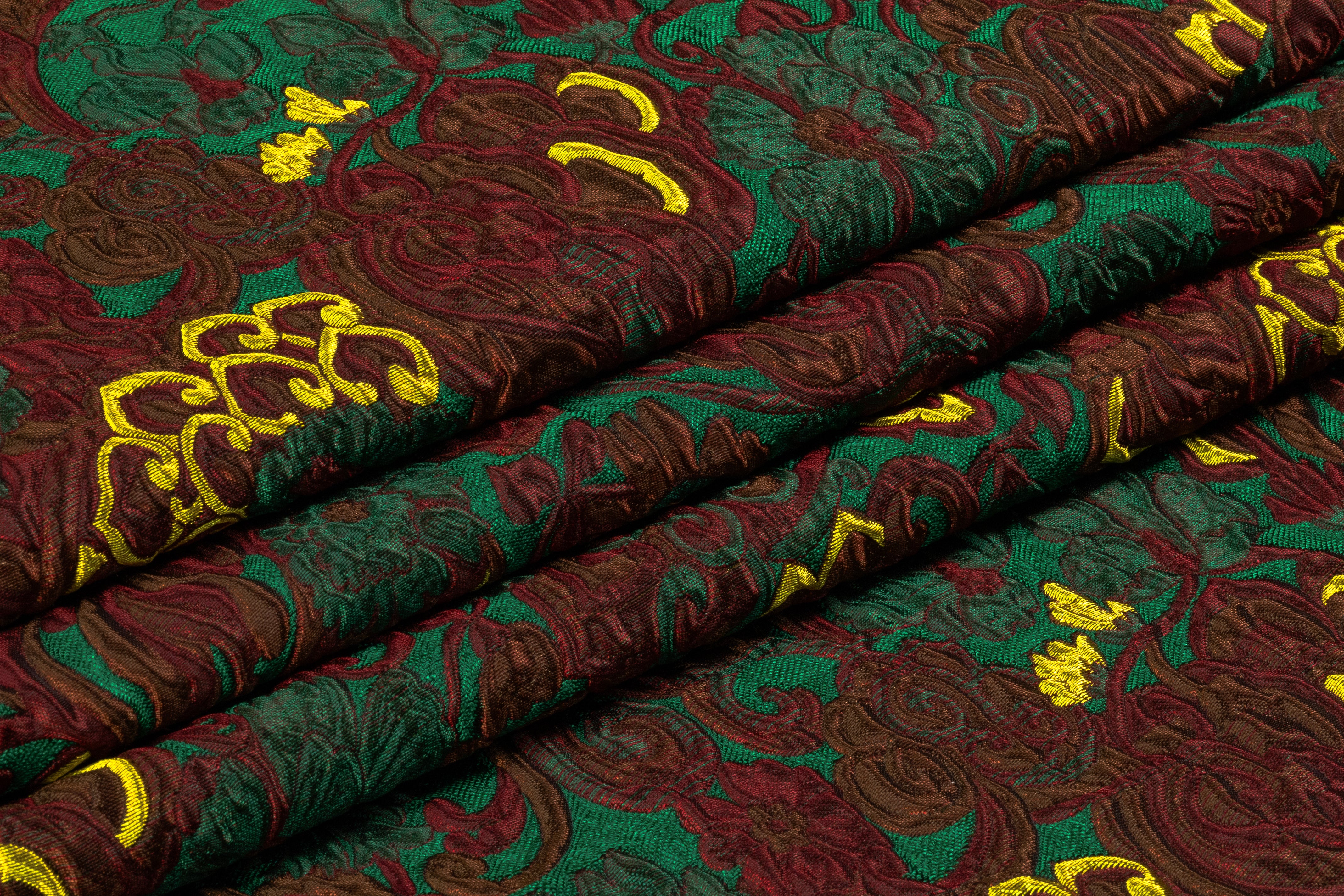Antique Floral Scroll Italian Brocade - Green / Brown / Burgundy / Gold