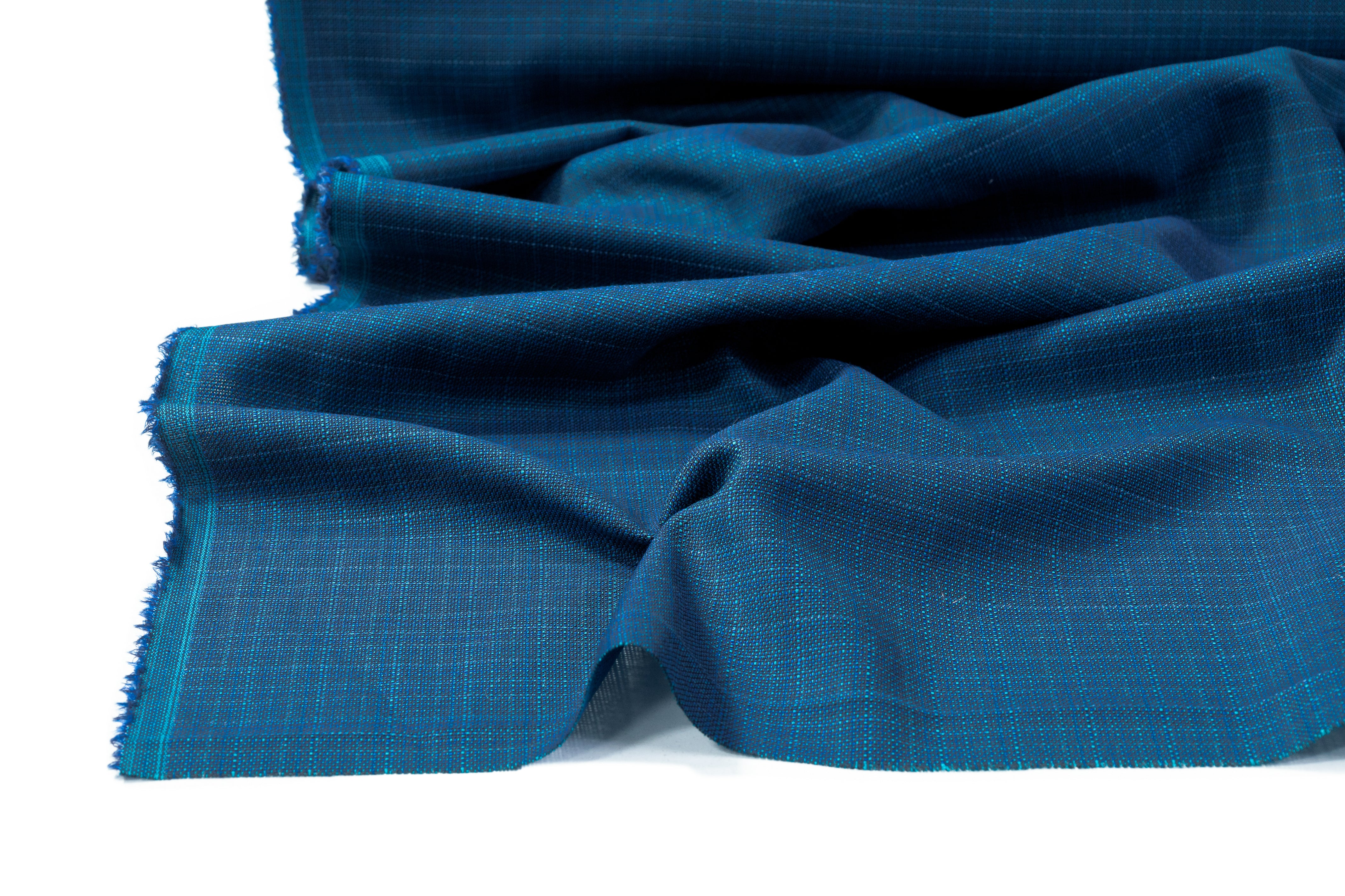 Textured Italian Wool Suiting - Blue