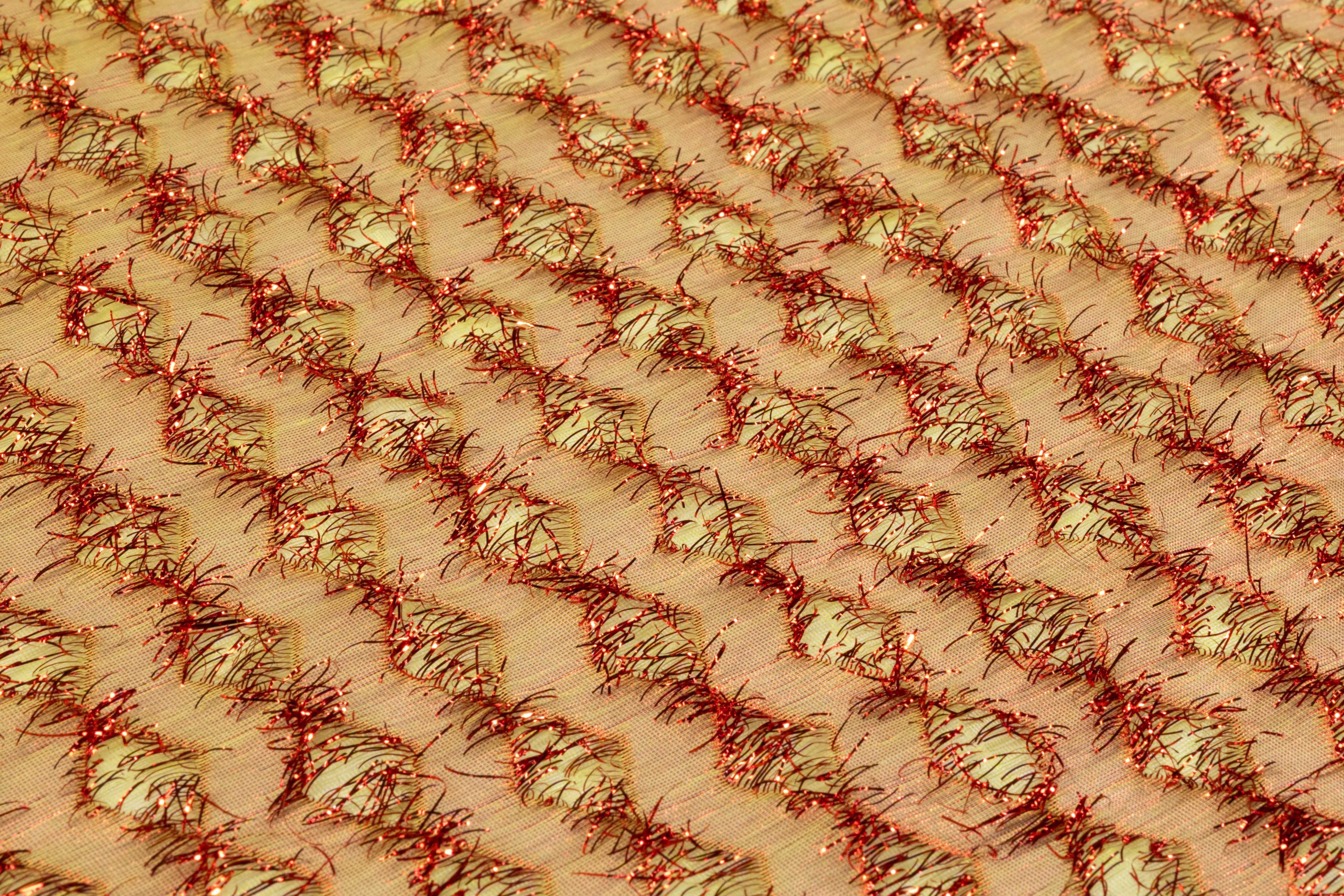 Metallic Fringed Italian Organza Brocade - Red / Gold