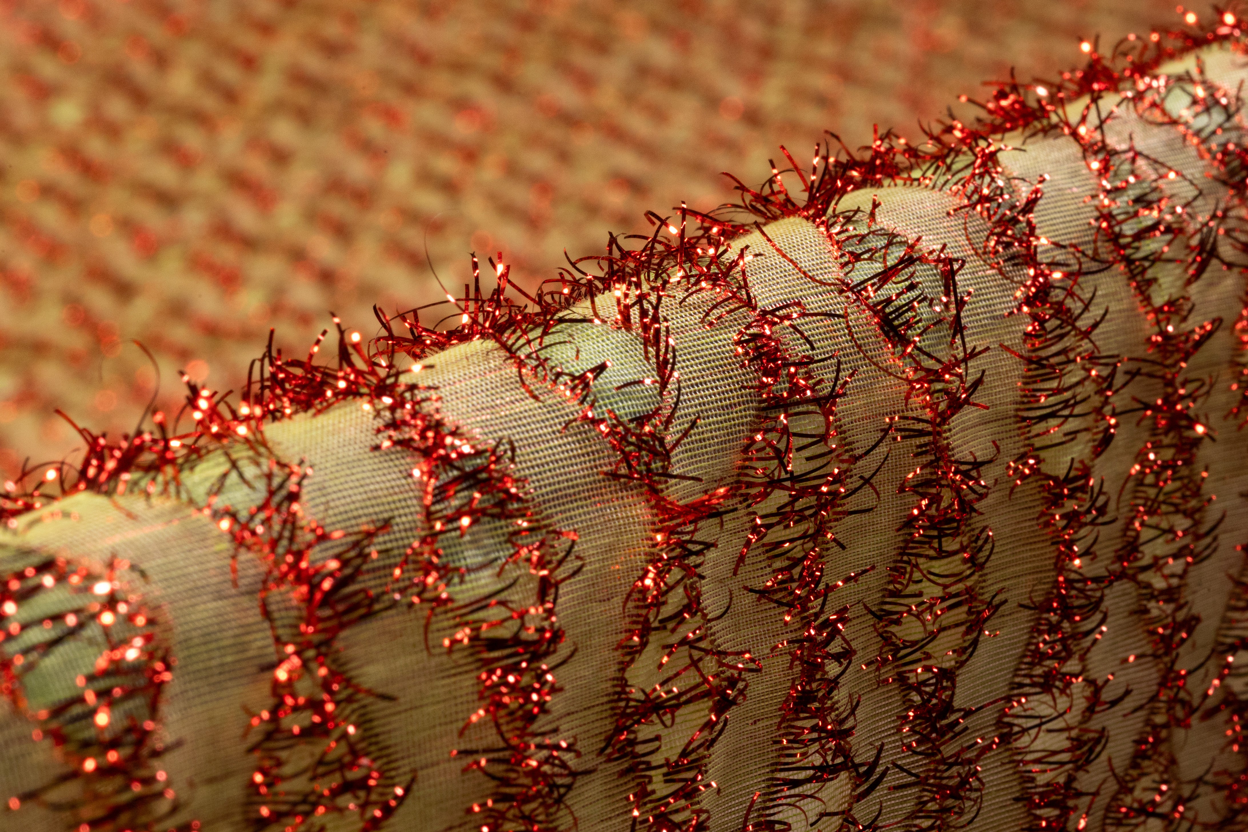 Metallic Fringed Italian Organza Brocade - Red / Gold