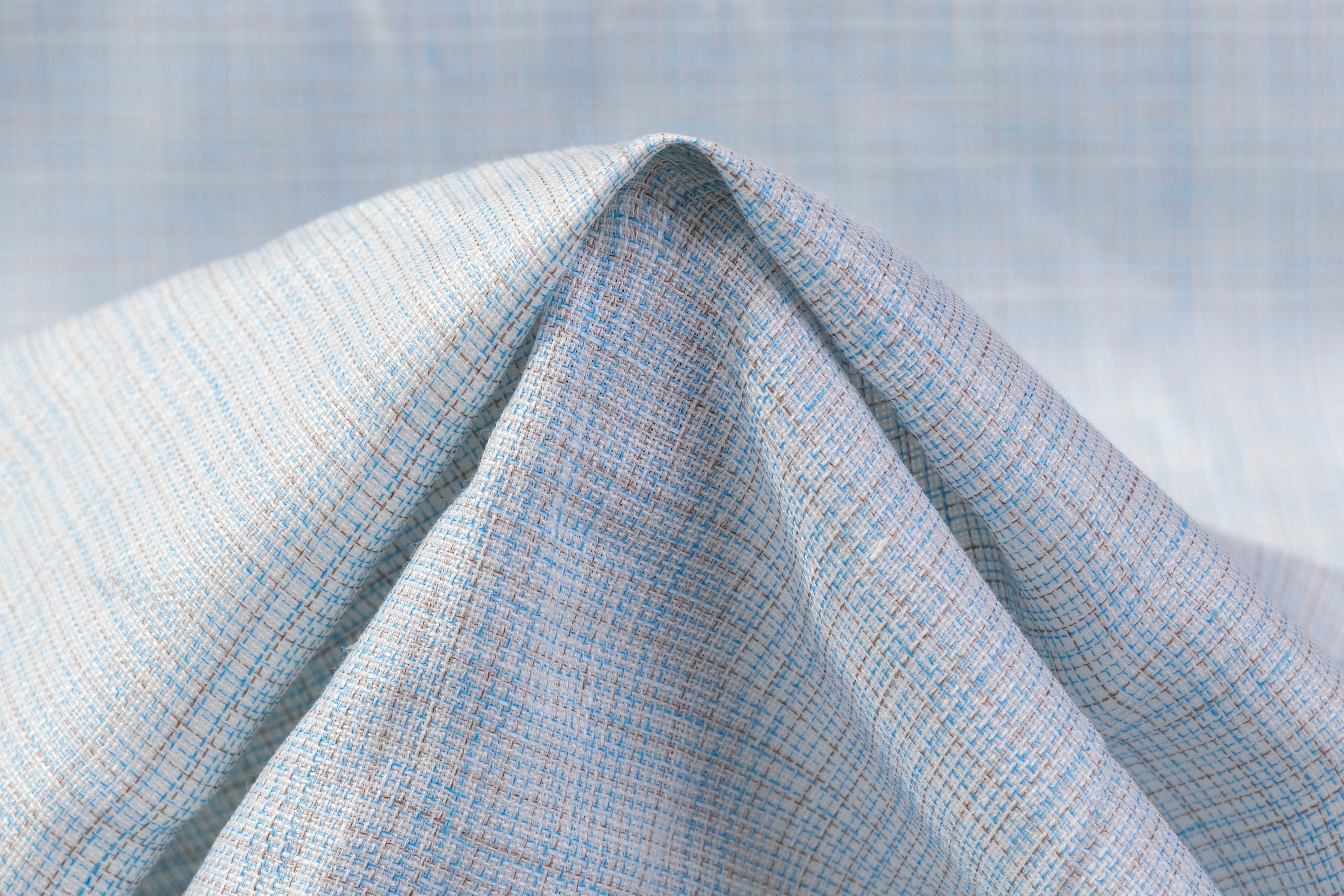Italian Wool Linen Suiting - Blue / Beige