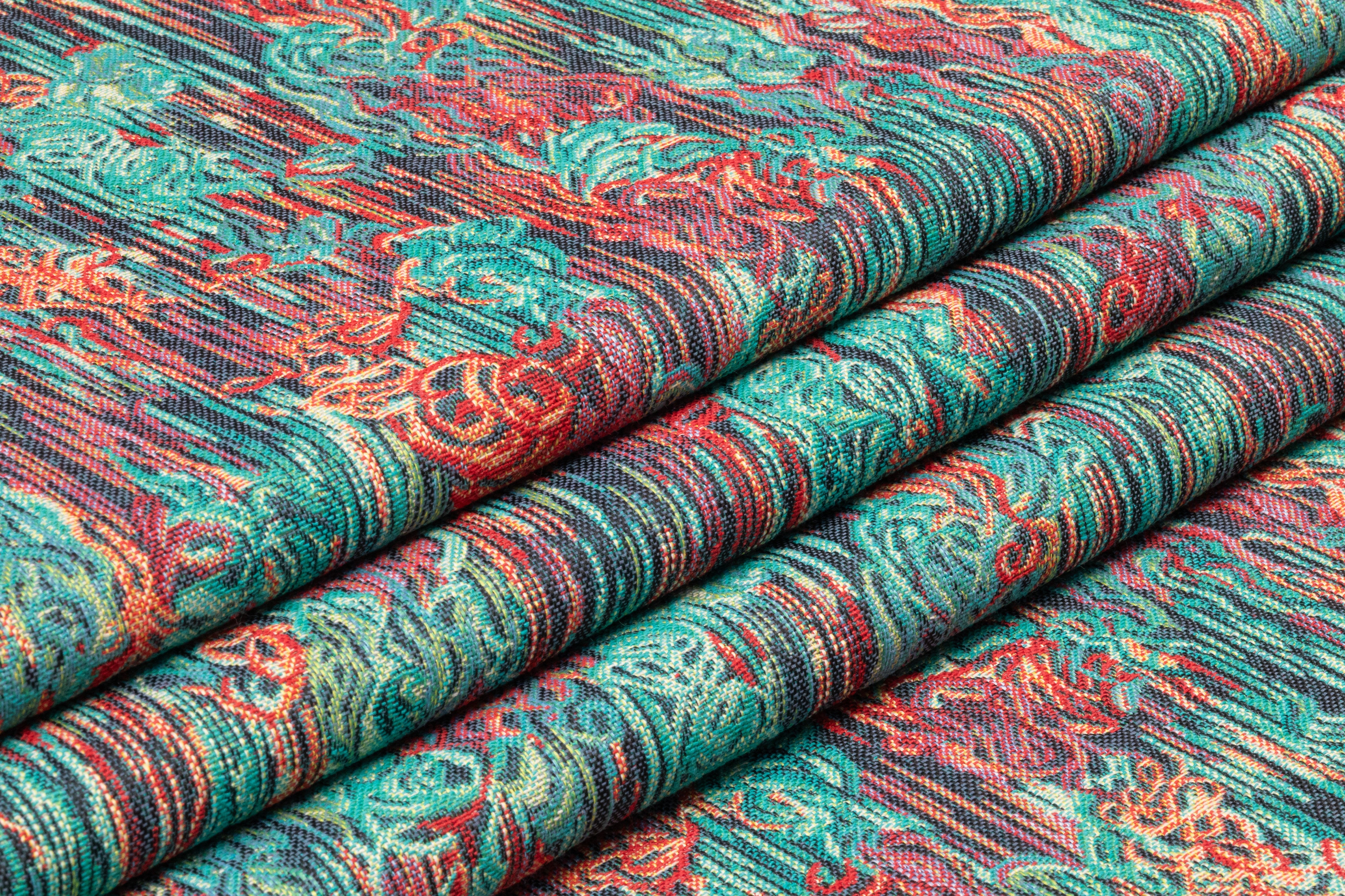 Abstract Italian Tapestry Style Brocade - Teal Green / Red