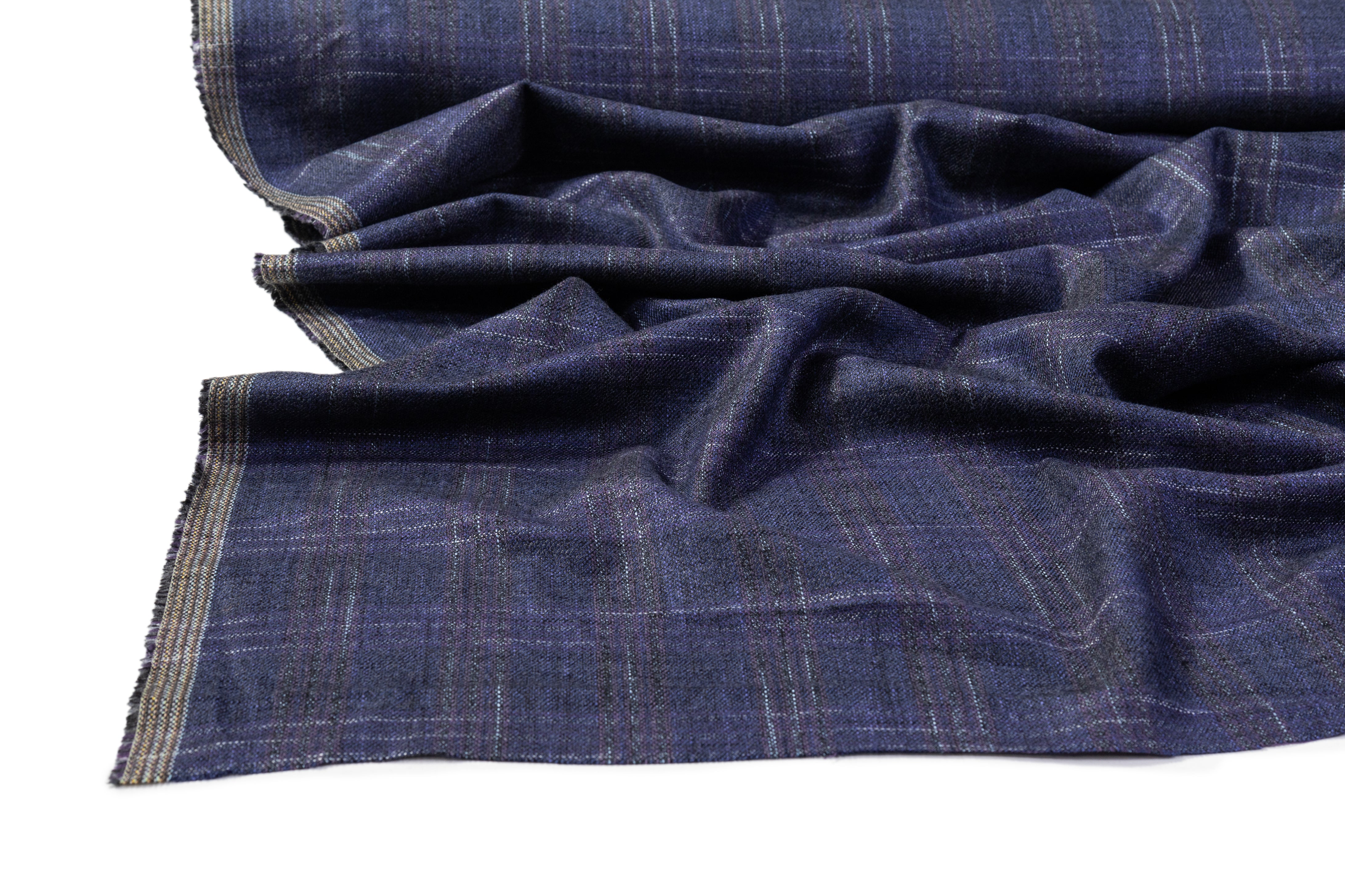 Checked Italian Wool Flannel Suiting - Navy / Purple