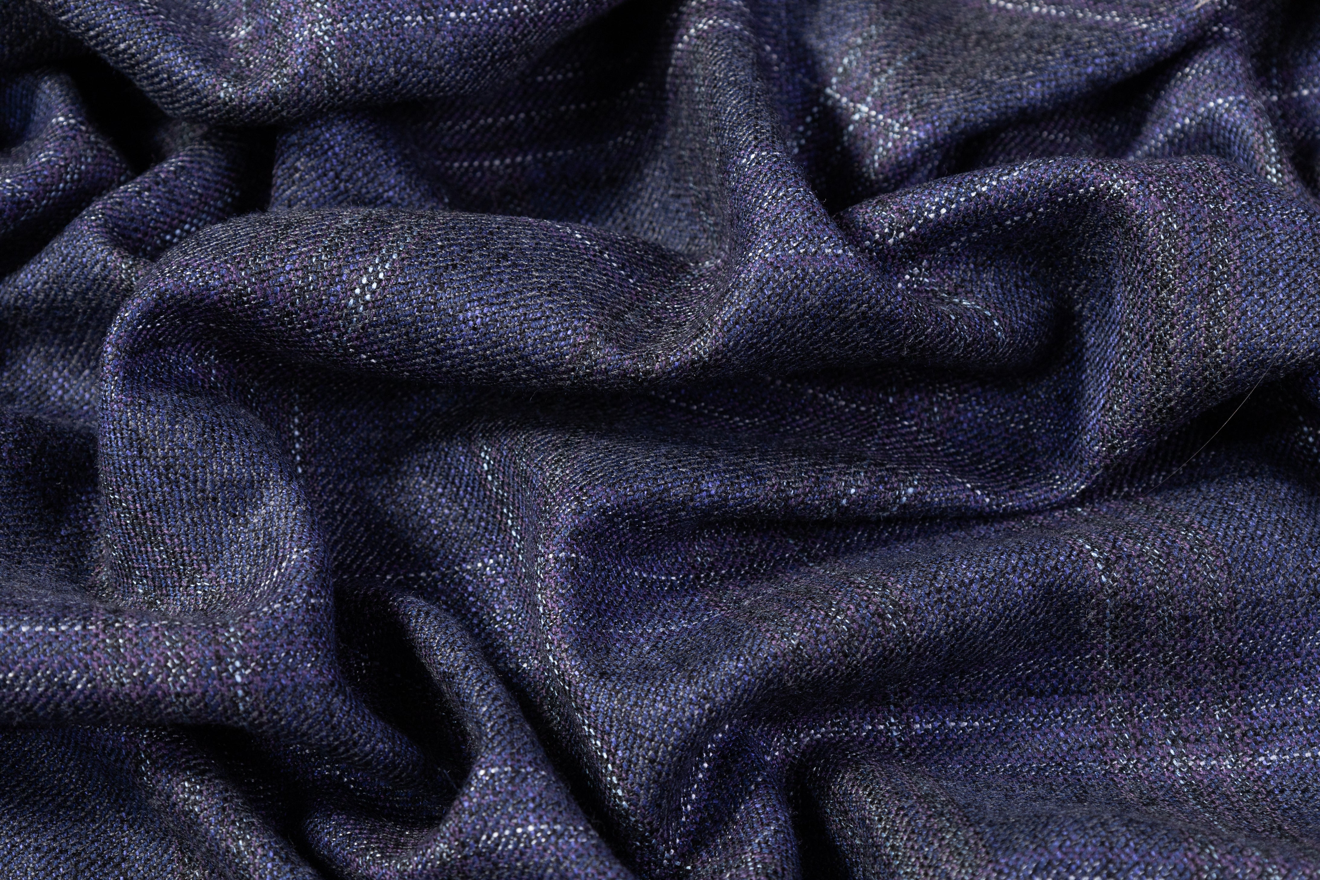 Checked Italian Wool Flannel Suiting - Navy / Purple