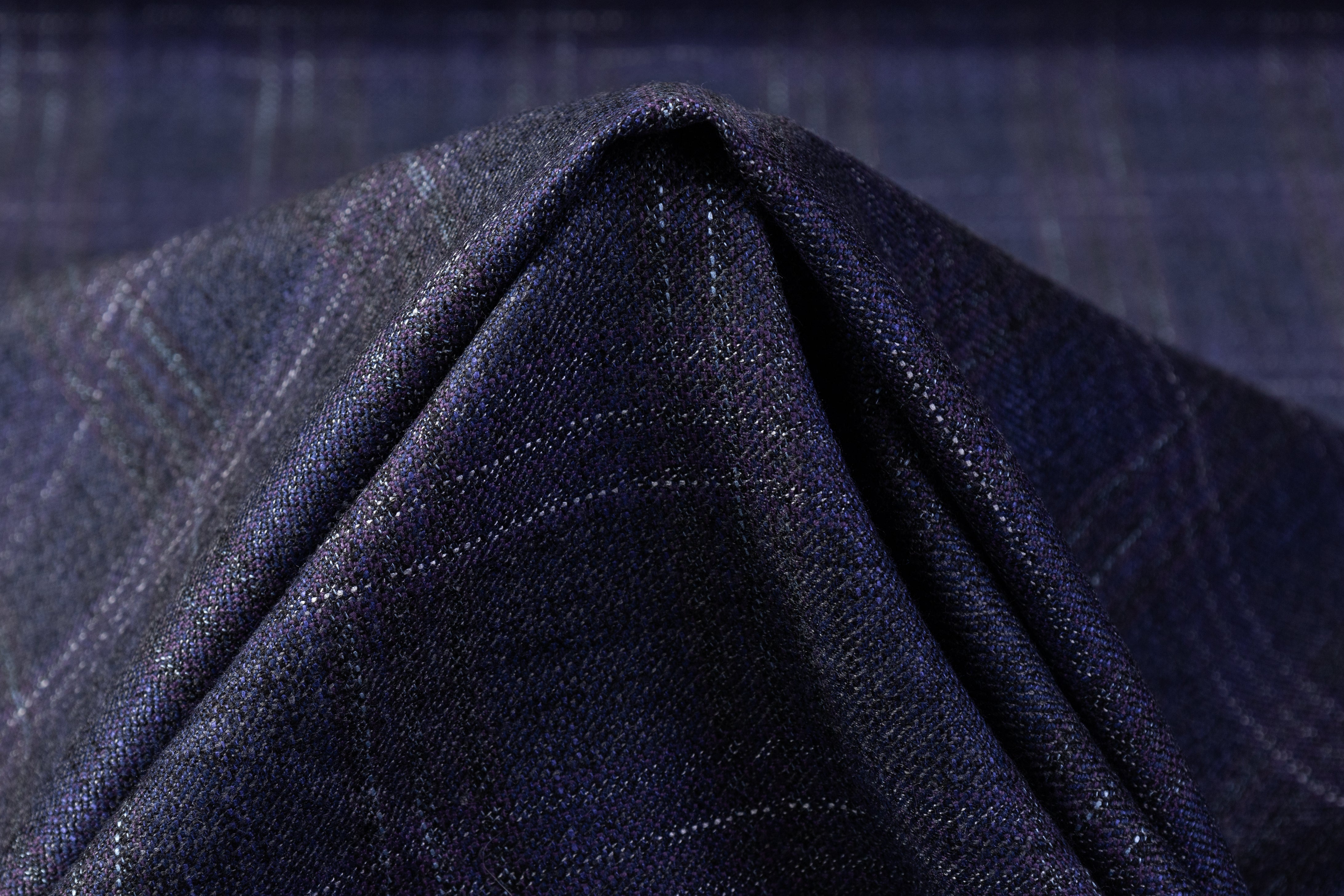 Checked Italian Wool Flannel Suiting - Navy / Purple