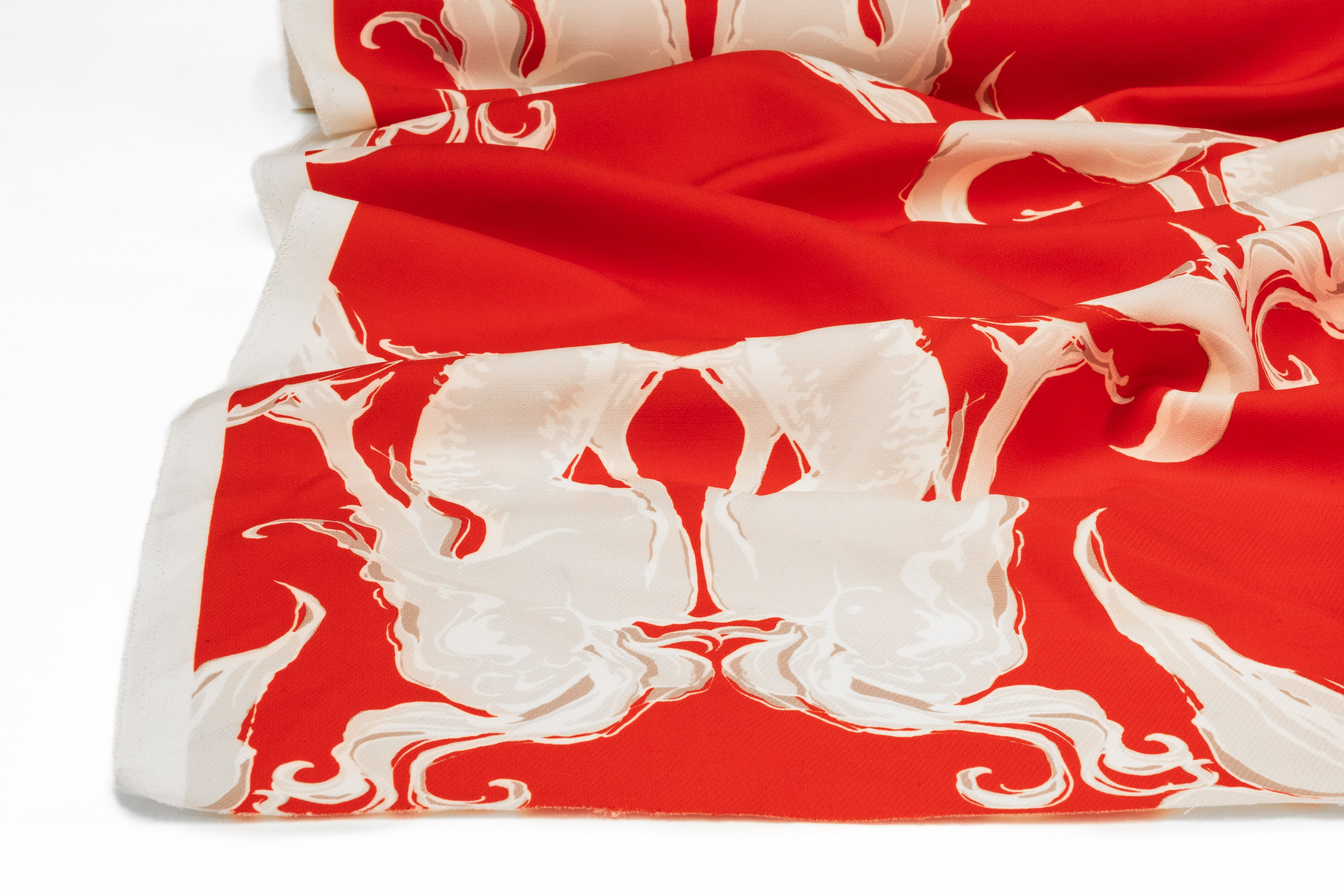 Mermaid Printed Italian Silk and Wool Crepe - Red / Gray