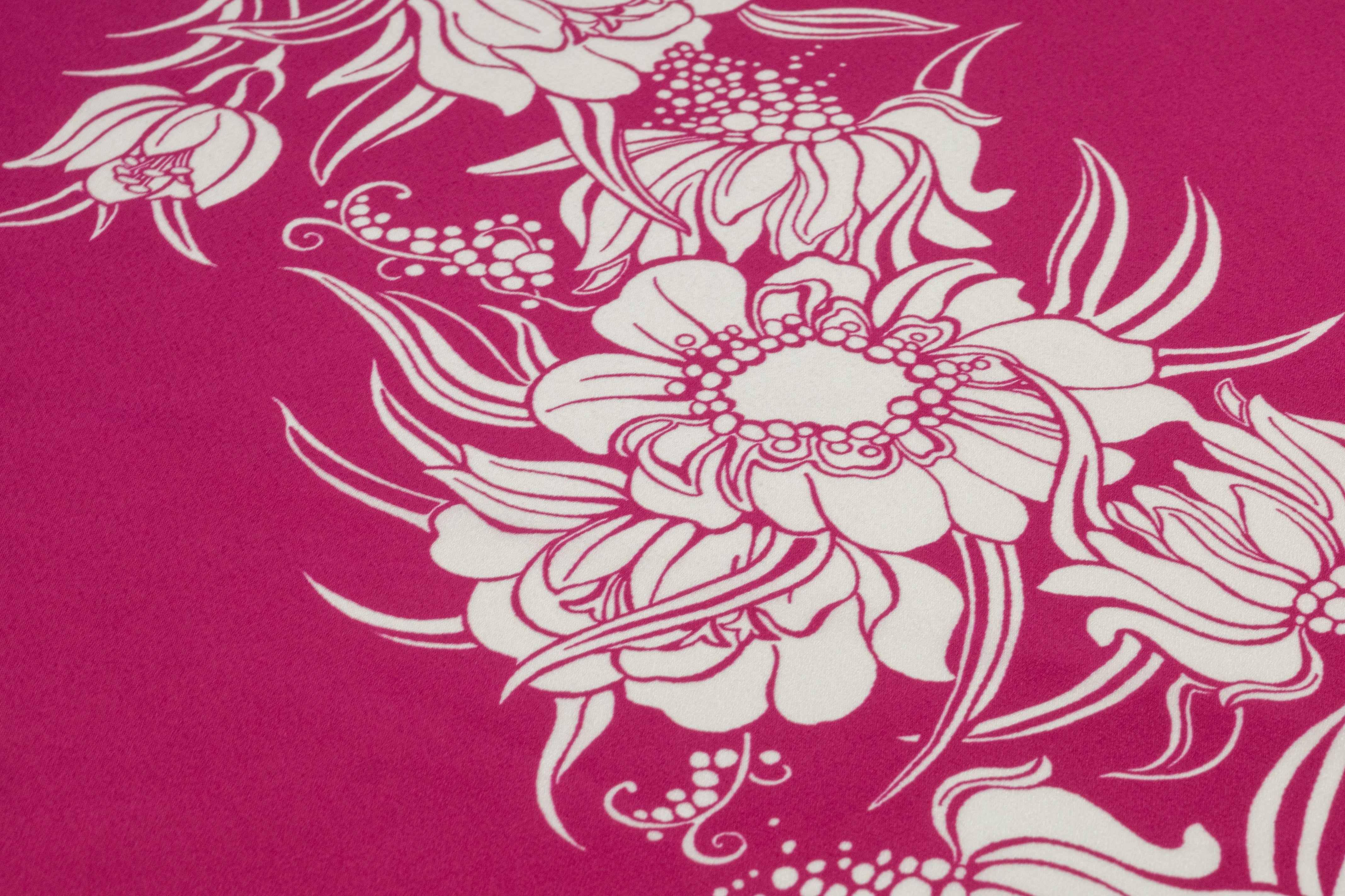 Floral Striped Italian Silk Crepe de Chine - Magenta / White