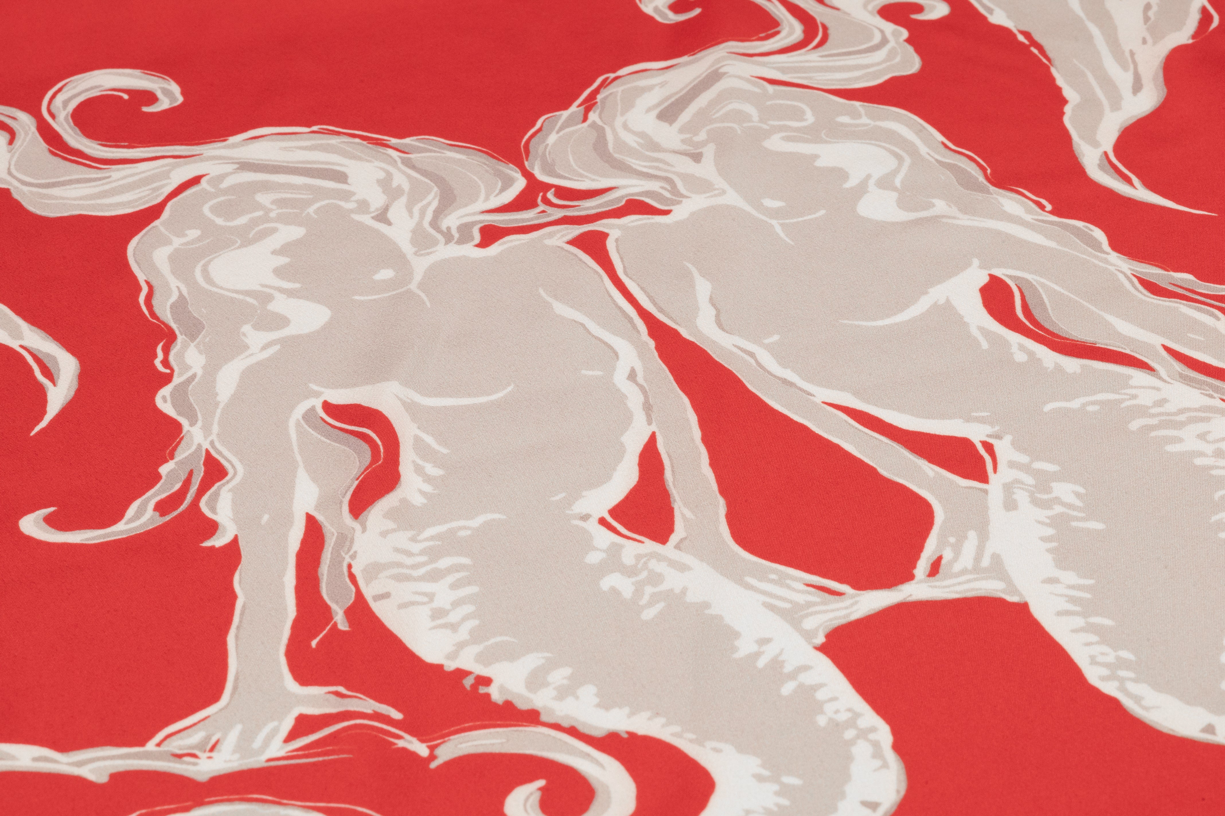Mermaid Italian Silk Crepe de Chine - Red / Gray