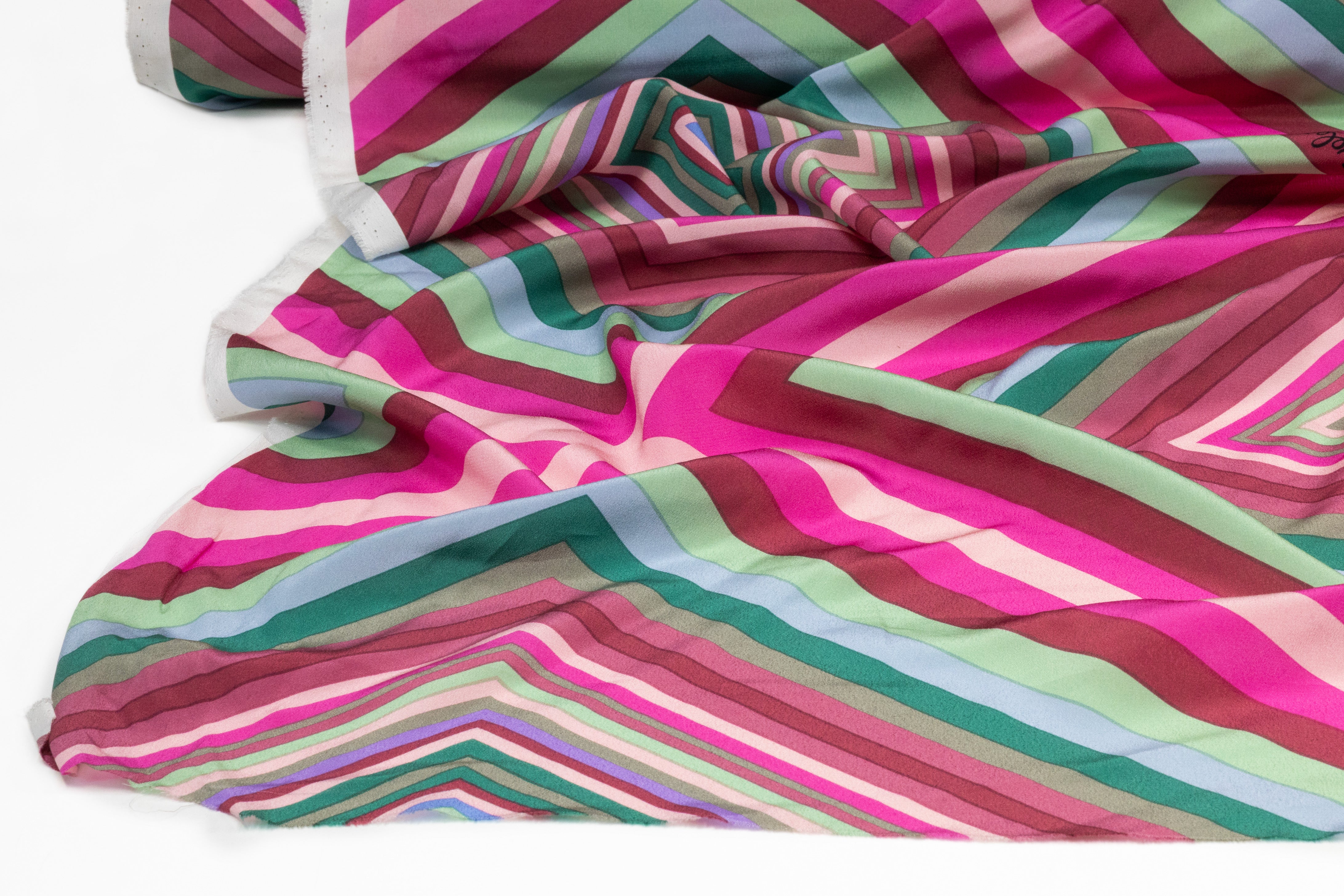 Geometric Italian Silk Crepe de Chine - Pink / Green