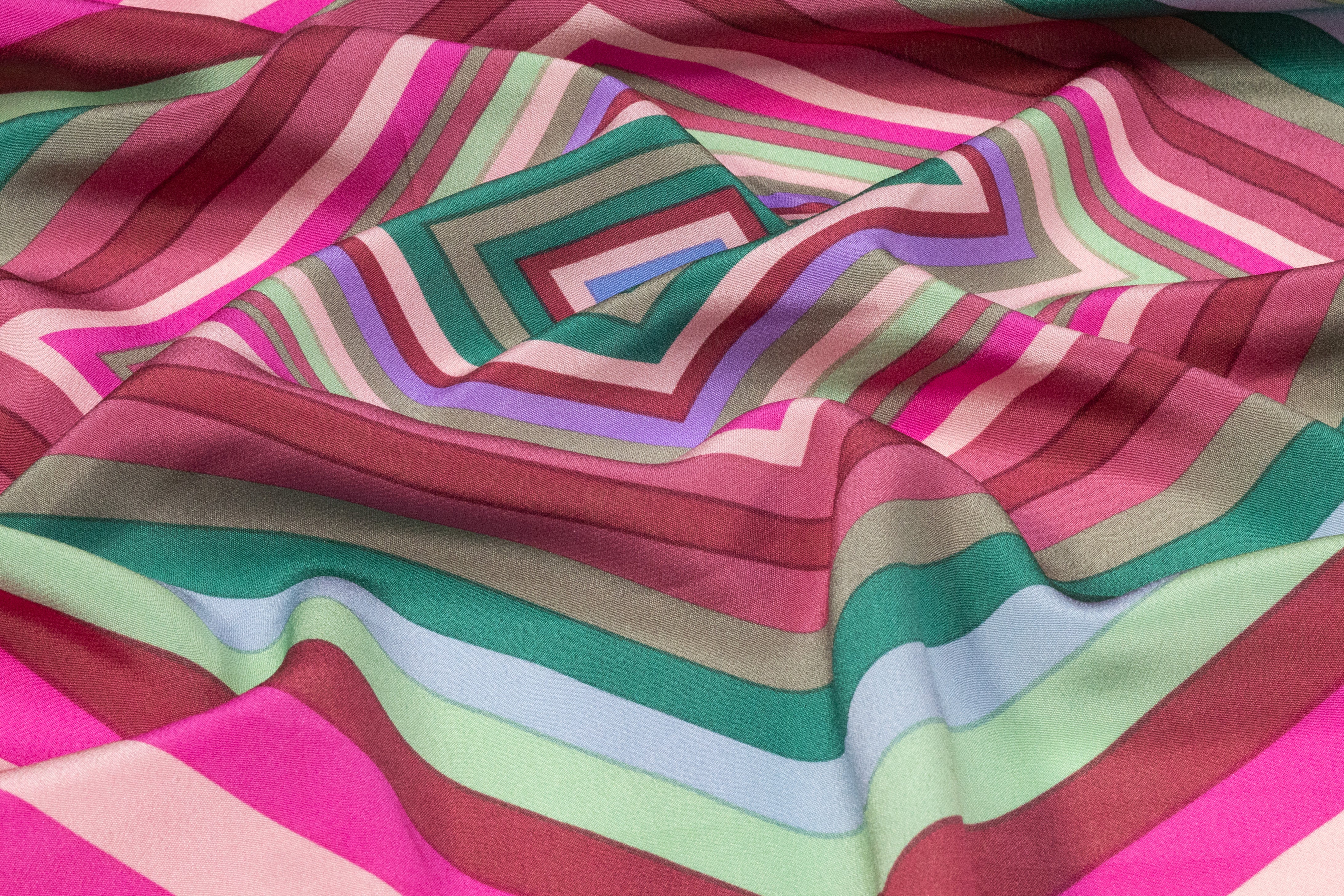Geometric Italian Silk Crepe de Chine - Pink / Green