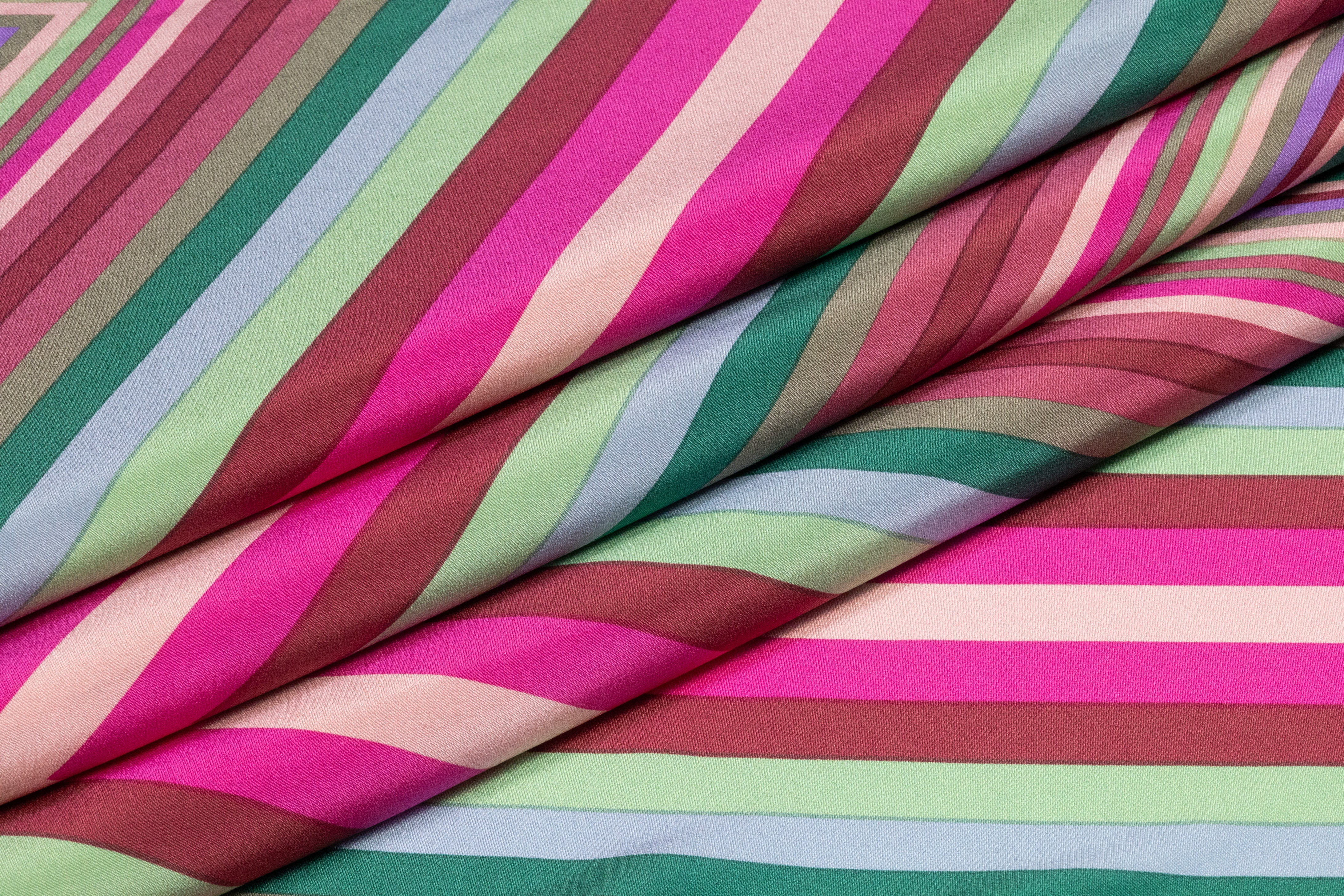 Geometric Italian Silk Crepe de Chine - Pink / Green