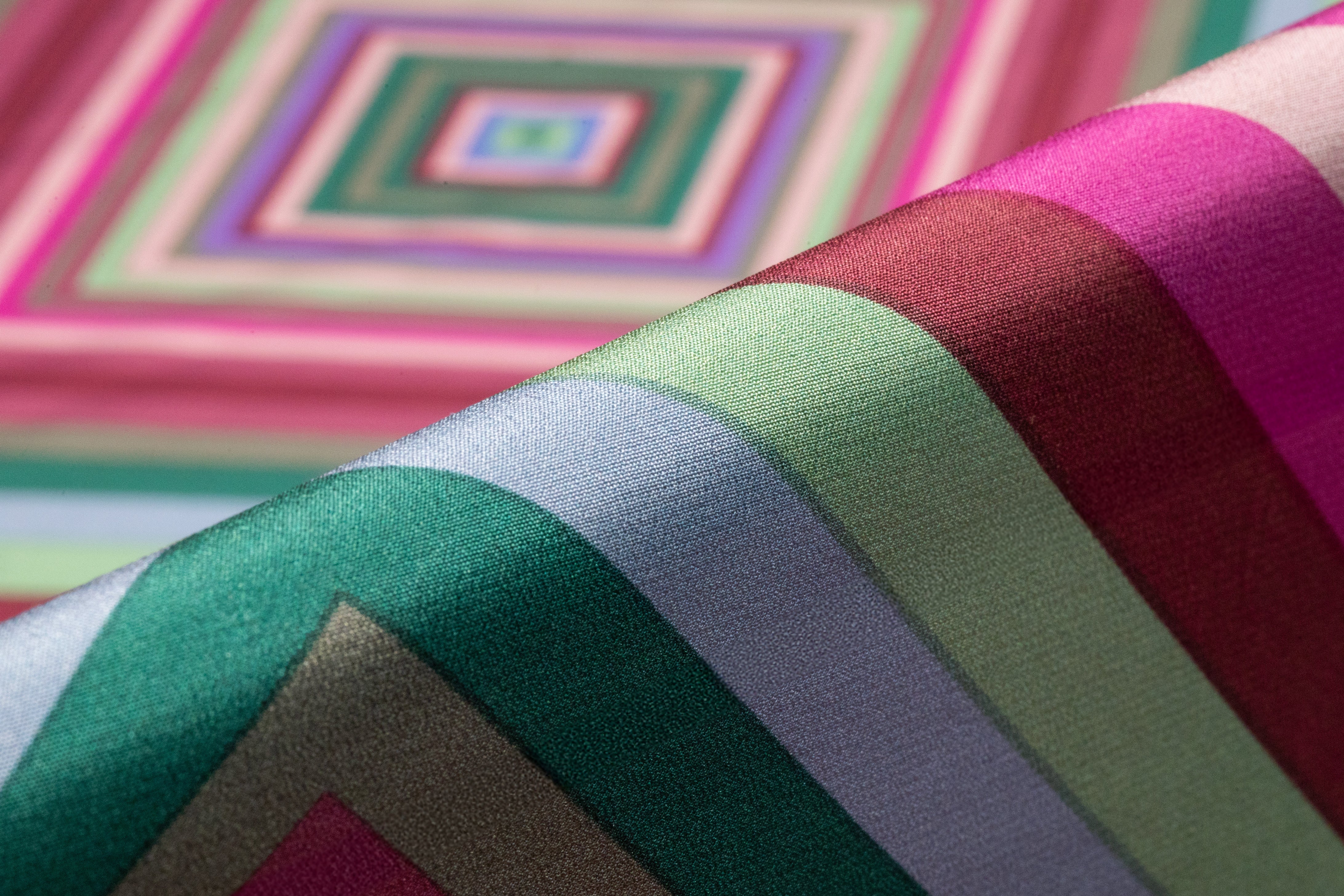 Geometric Italian Silk Crepe de Chine - Pink / Green