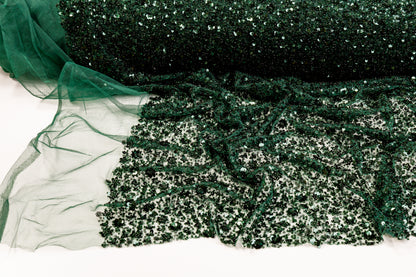 Beaded and Sequined Tulle - Emerald Green