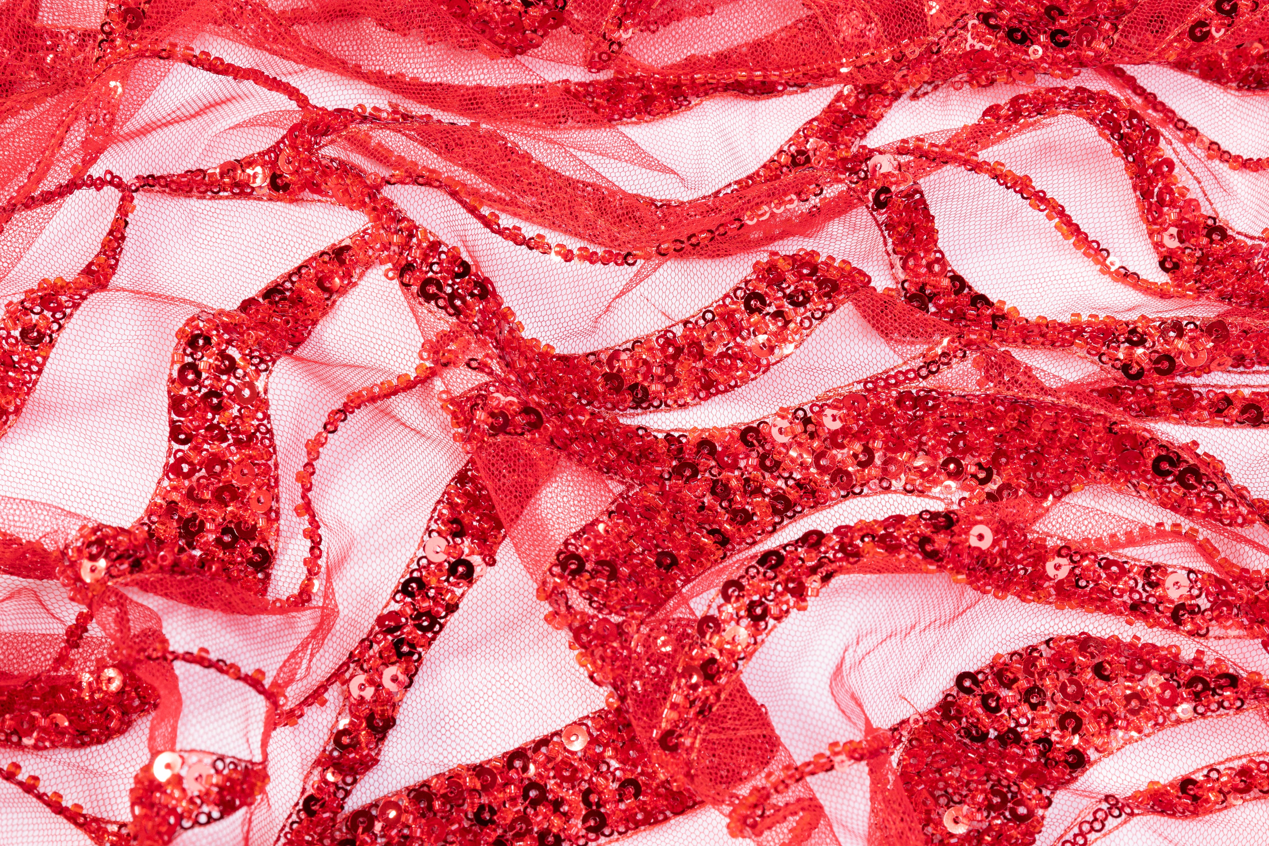 Beaded and Sequined Tulle - Red
