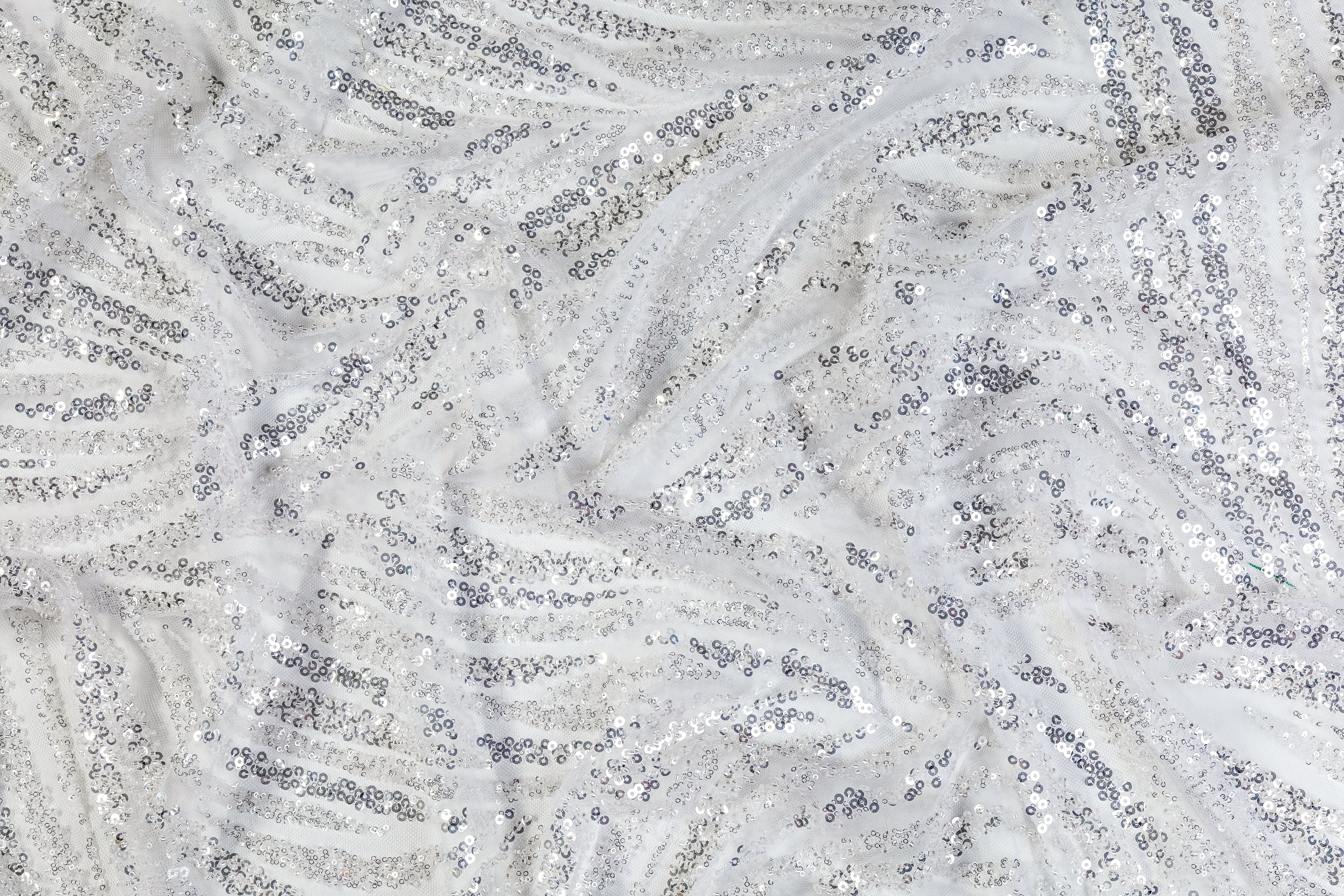 Beaded and Embroidered Tulle - White / Silver