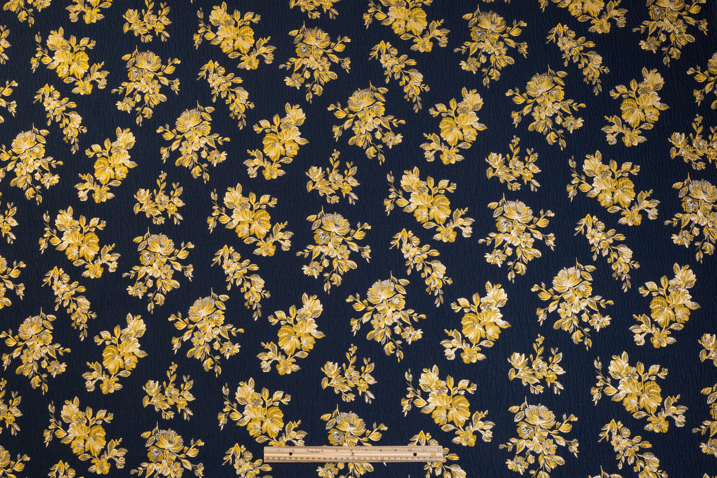 Double Faced Floral Metallic Brocade - Navy / Yellow