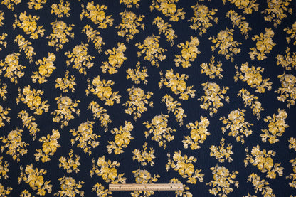 Double Faced Floral Metallic Brocade - Navy / Yellow