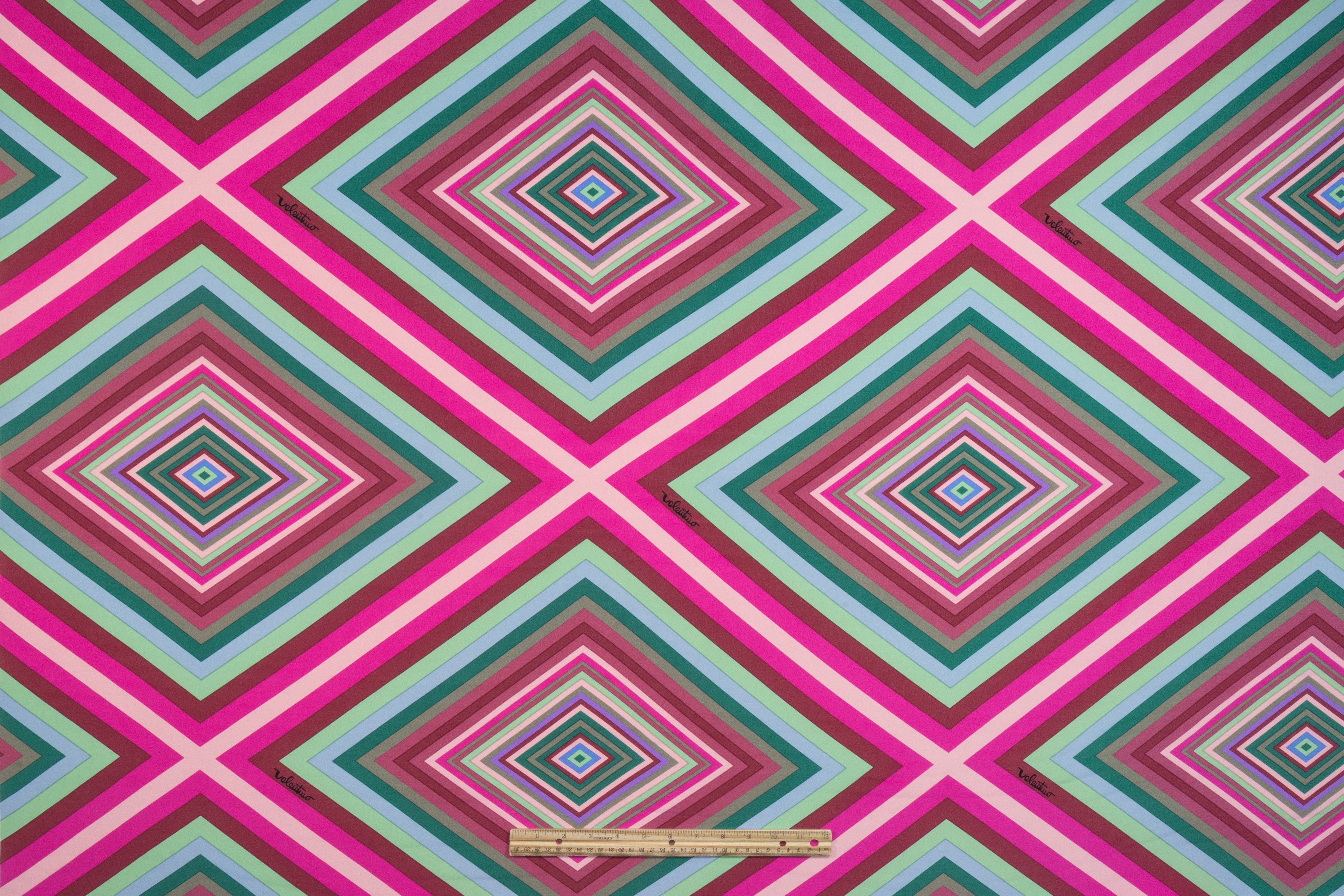 Geometric Italian Silk Crepe de Chine - Pink / Green