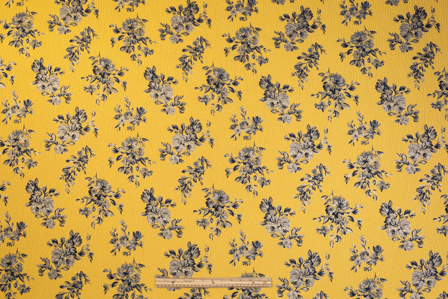 Double Faced Floral Metallic Brocade - Navy / Yellow