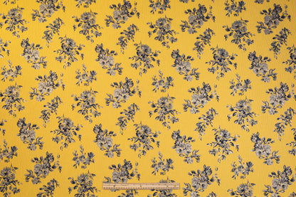 Double Faced Floral Metallic Brocade - Navy / Yellow