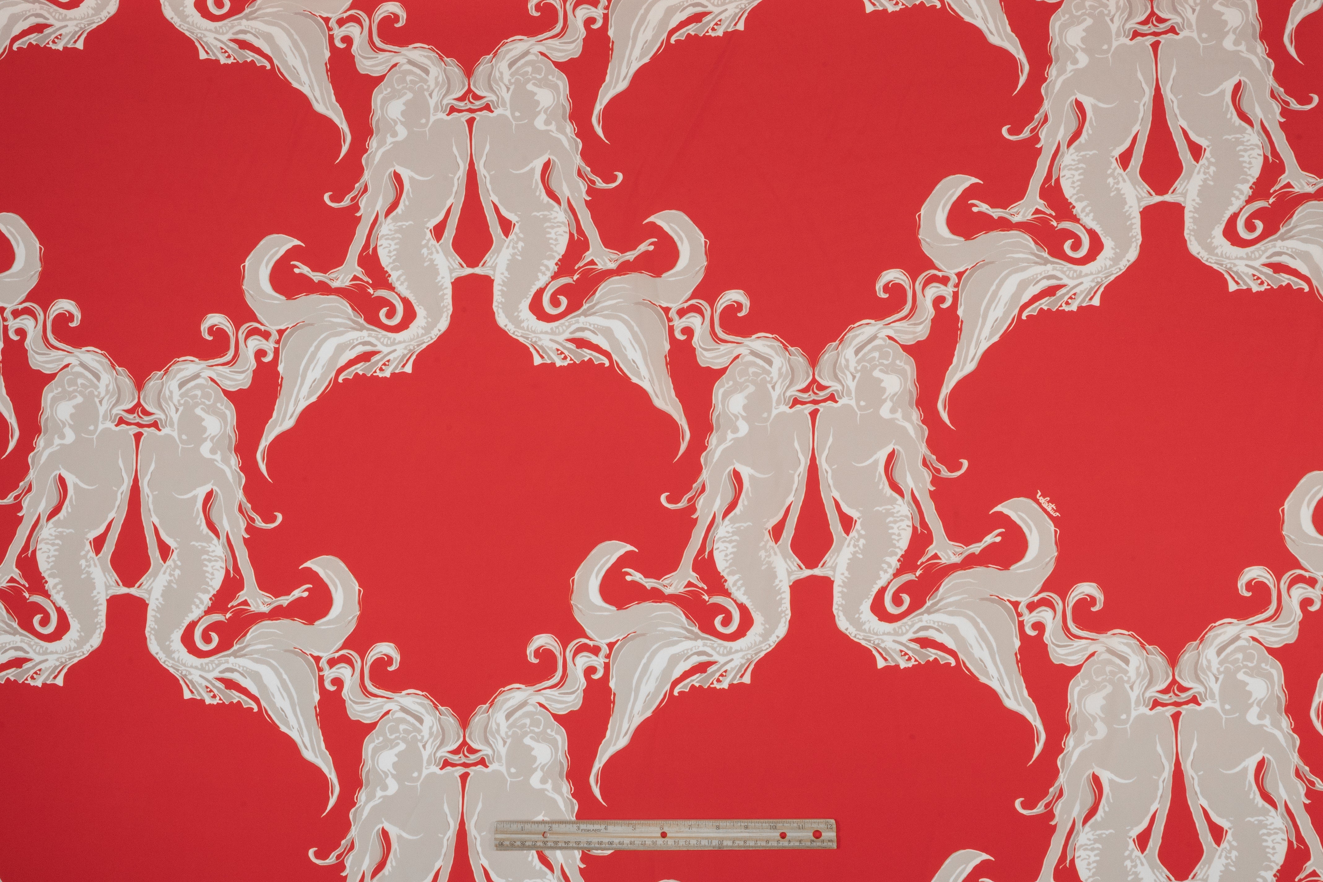 Mermaid Italian Silk Crepe de Chine - Red / Gray
