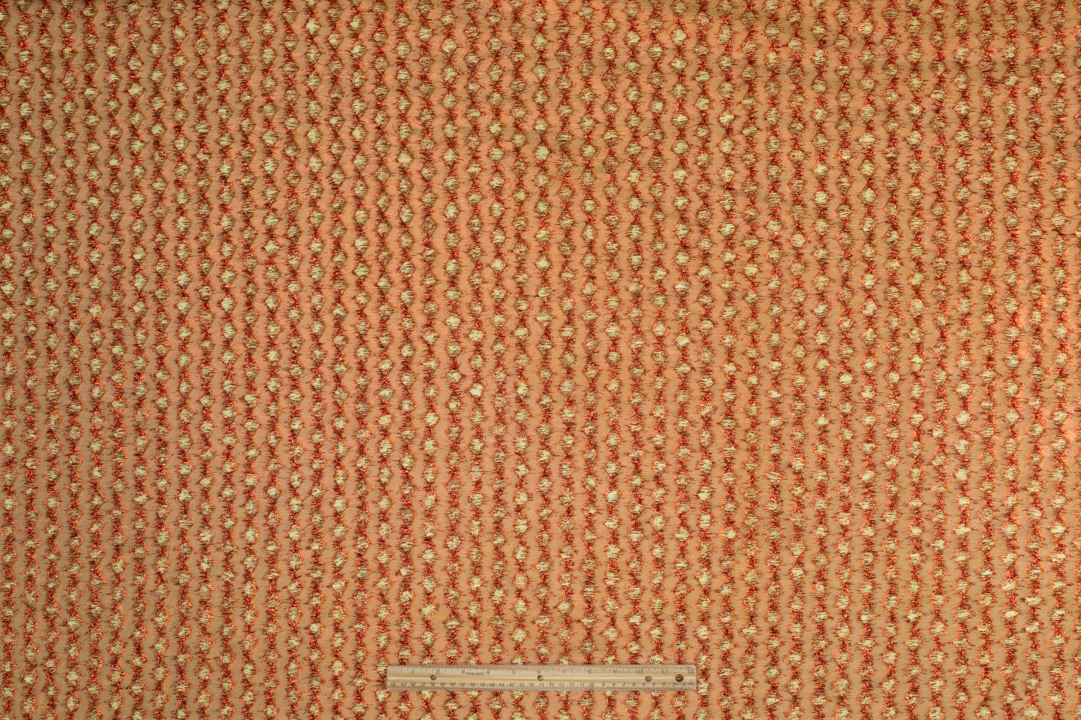 Metallic Fringed Italian Organza Brocade - Red / Gold