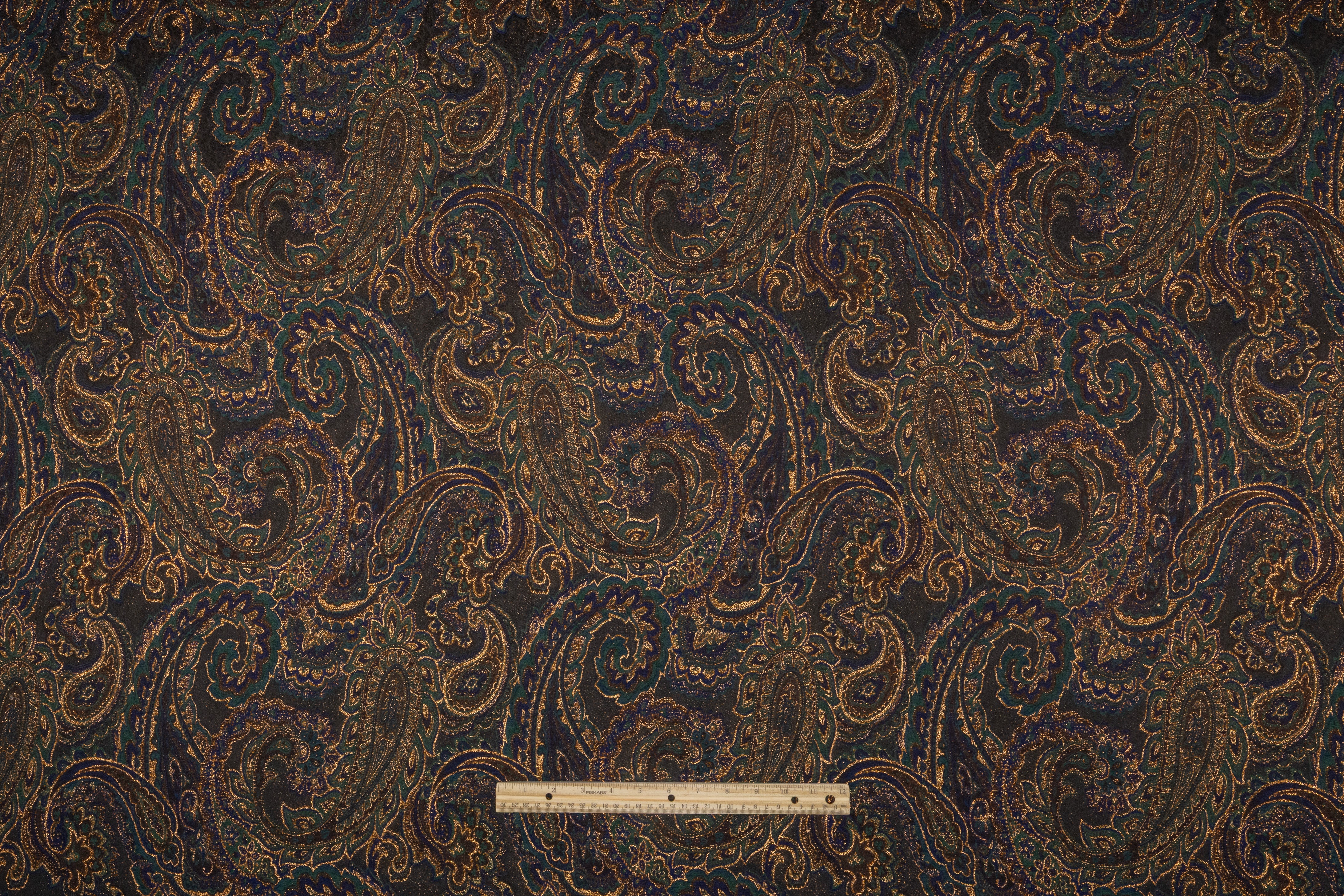 Paisley Metallic Italian Brocade - Green / Blue / Dark Brown / Gold
