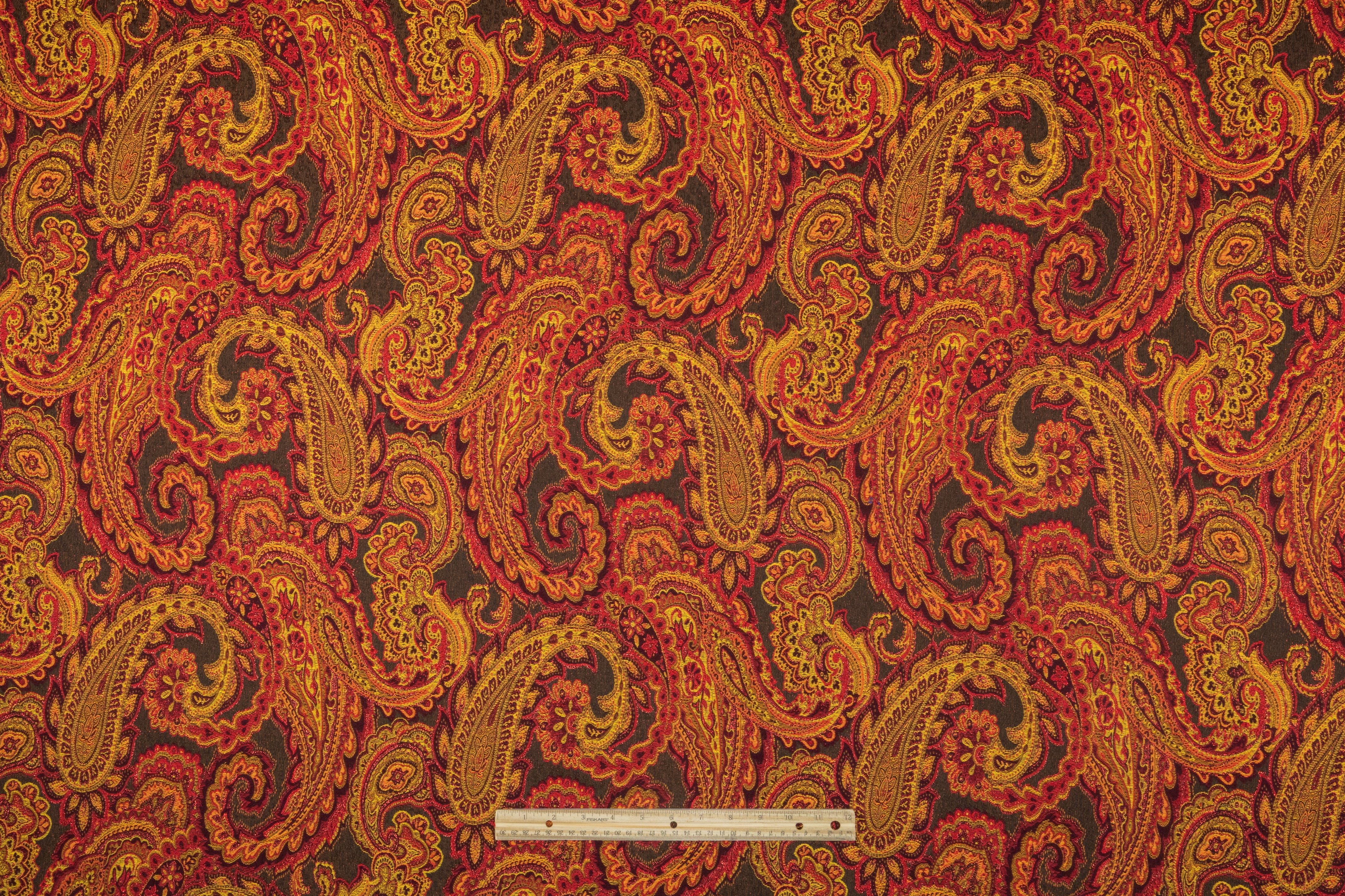 Paisley Metallic Italian Brocade - Red / Burgundy / Gold