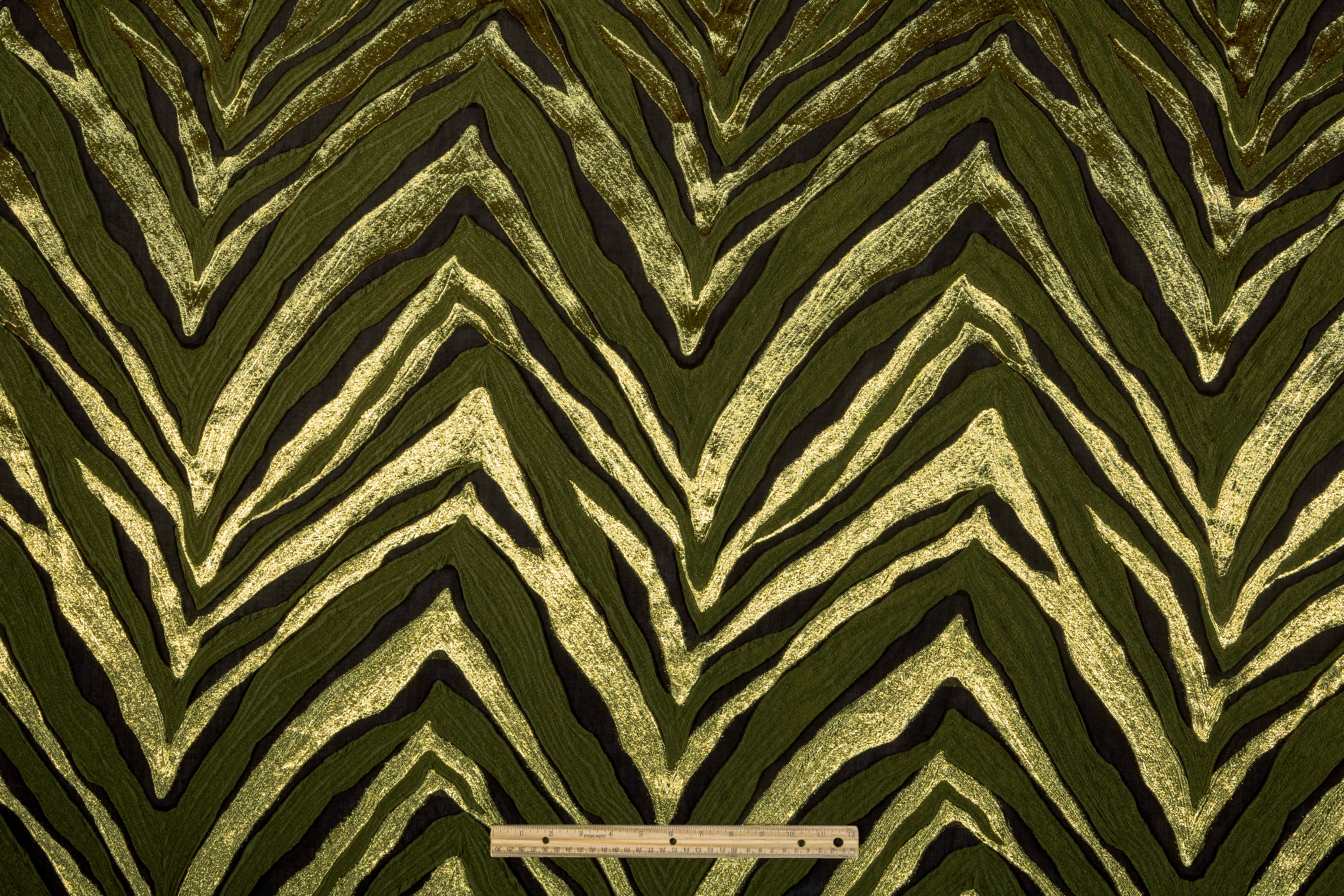 Chevron Metallic Italian Silk Blend Fil Coupé - Black / Green / Gold