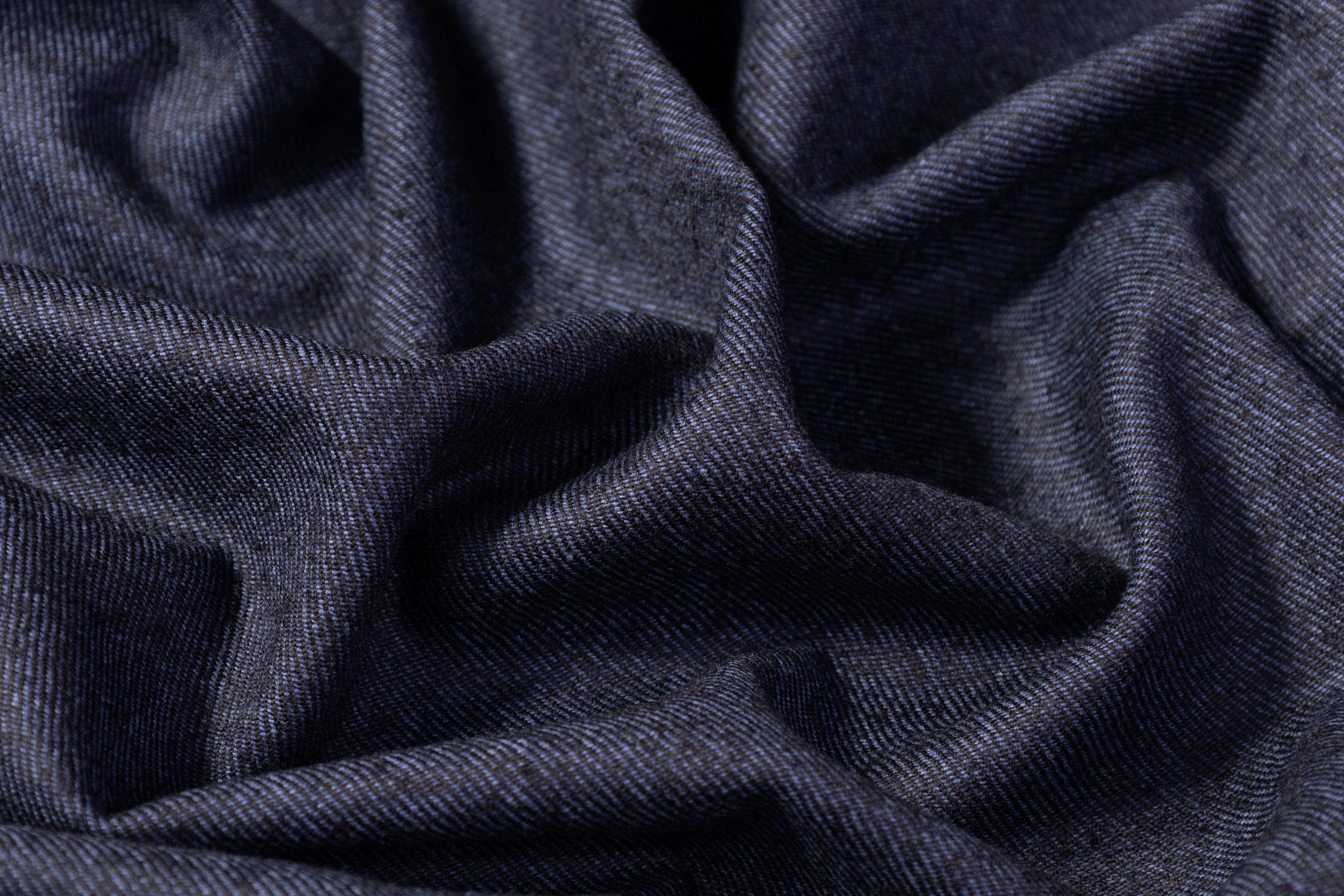 Two Tone Italian Wool Twill Suiting - Navy / Black