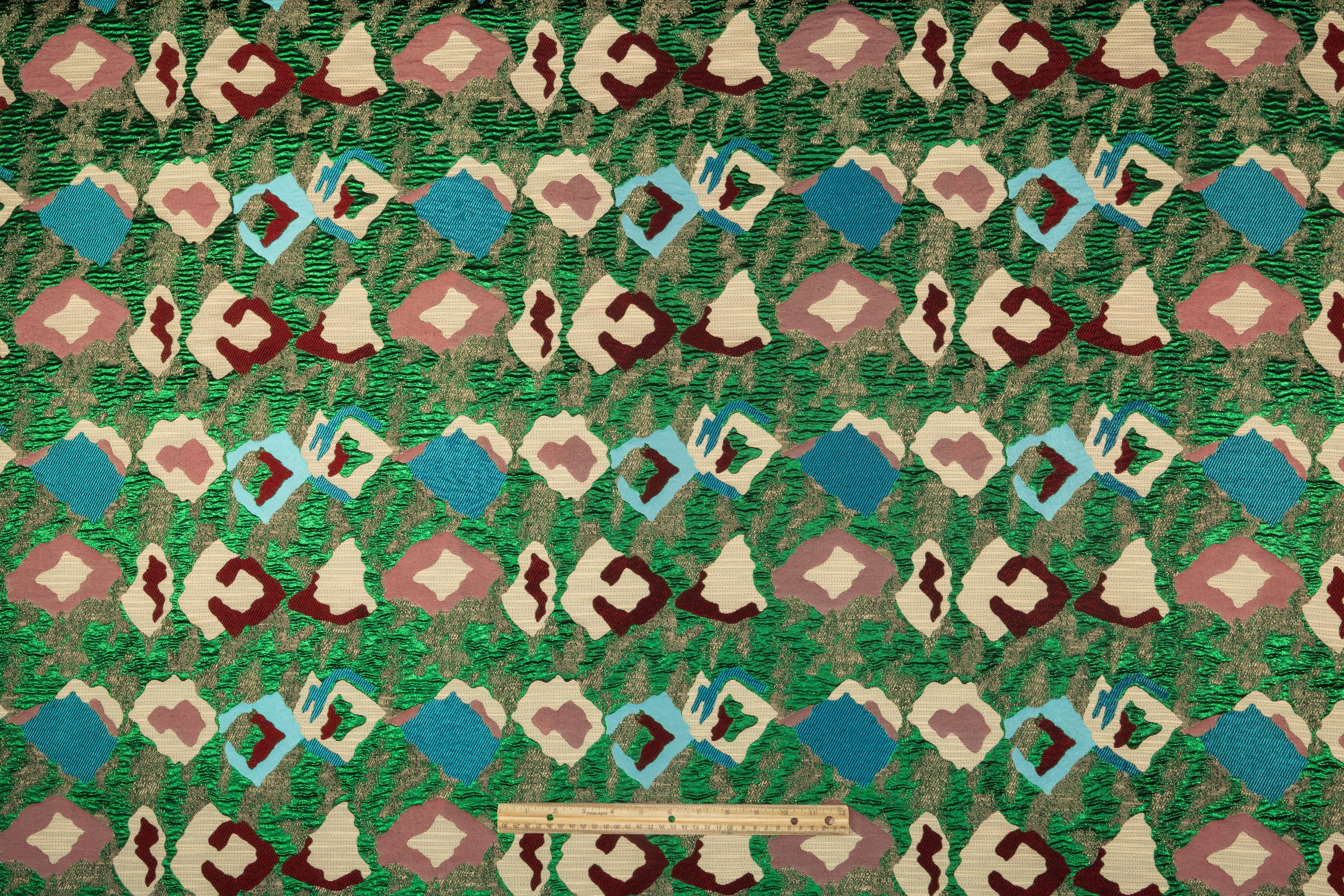 Abstract Metallic Italian Brocade - Green / Blue / Red