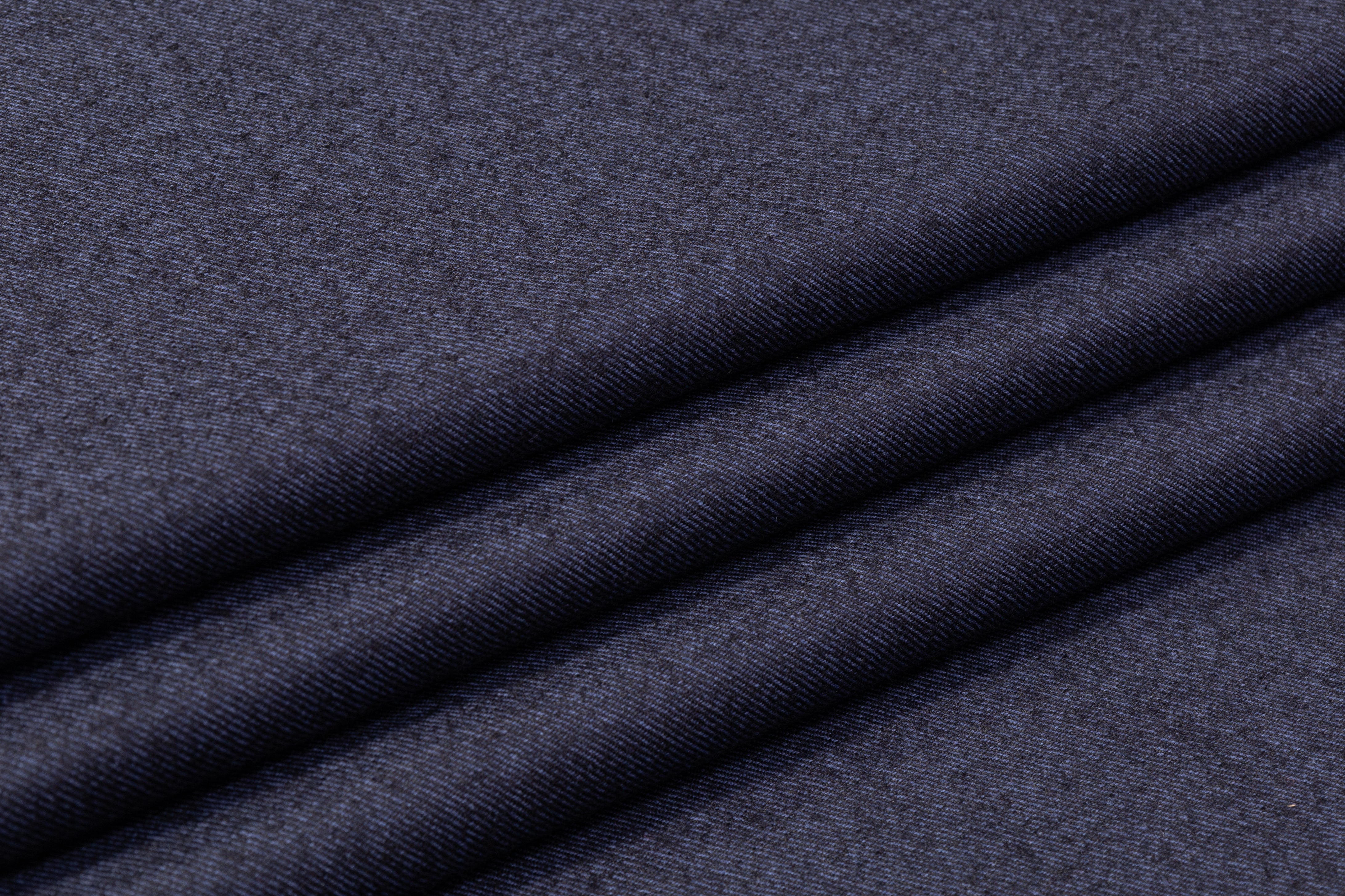 Two Tone Italian Wool Twill Suiting - Navy / Black