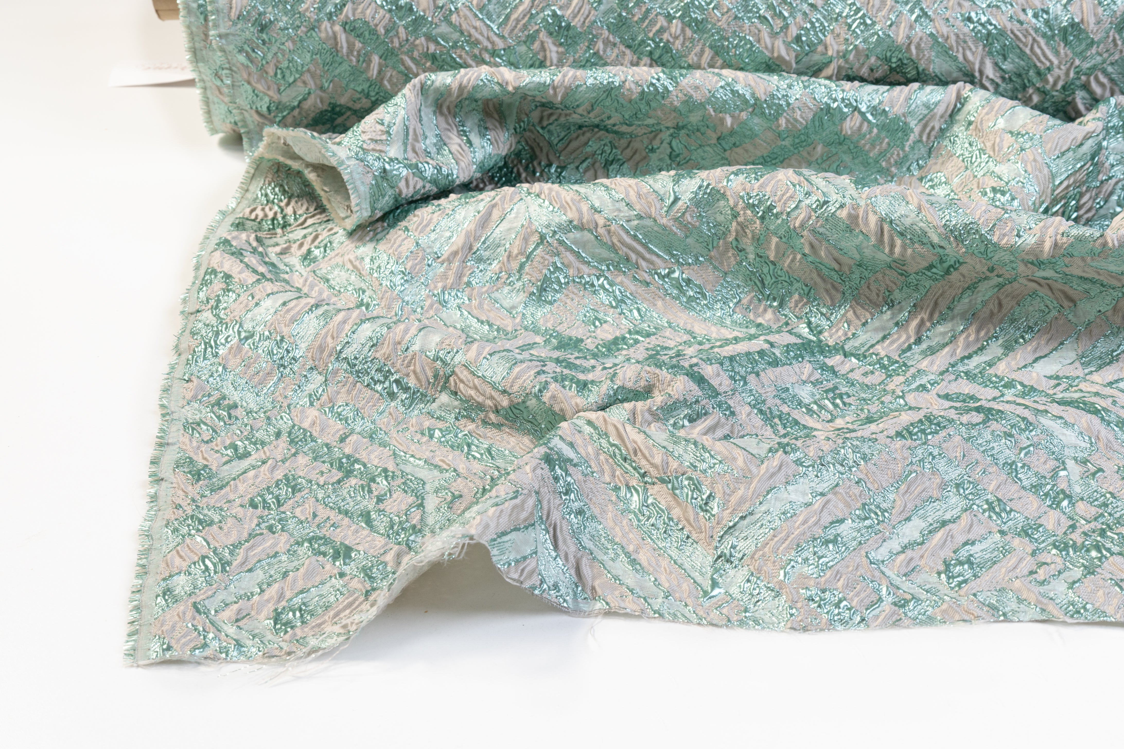 Crushed Metallic Brocade - Green / Gray