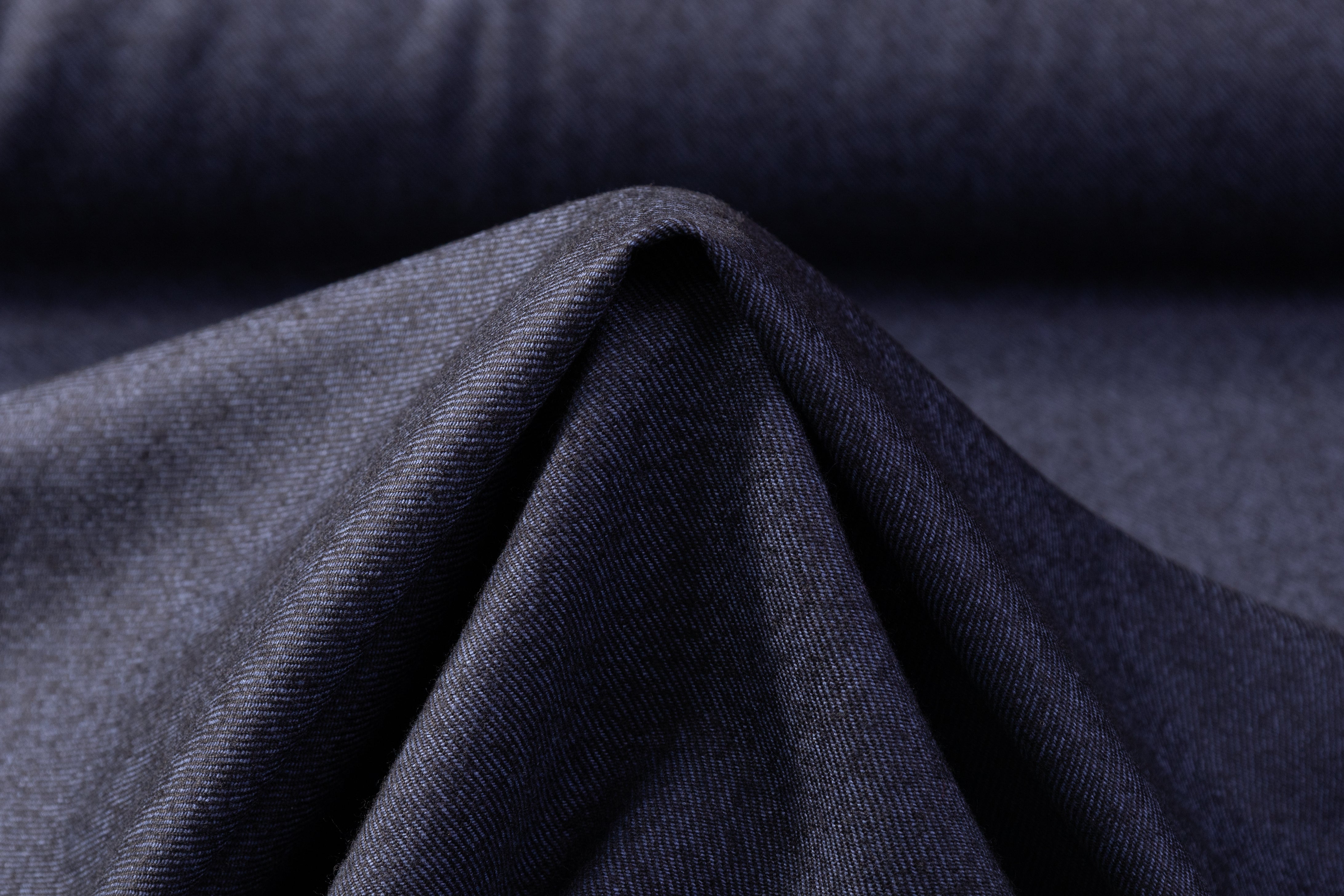 Two Tone Italian Wool Twill Suiting - Navy / Black
