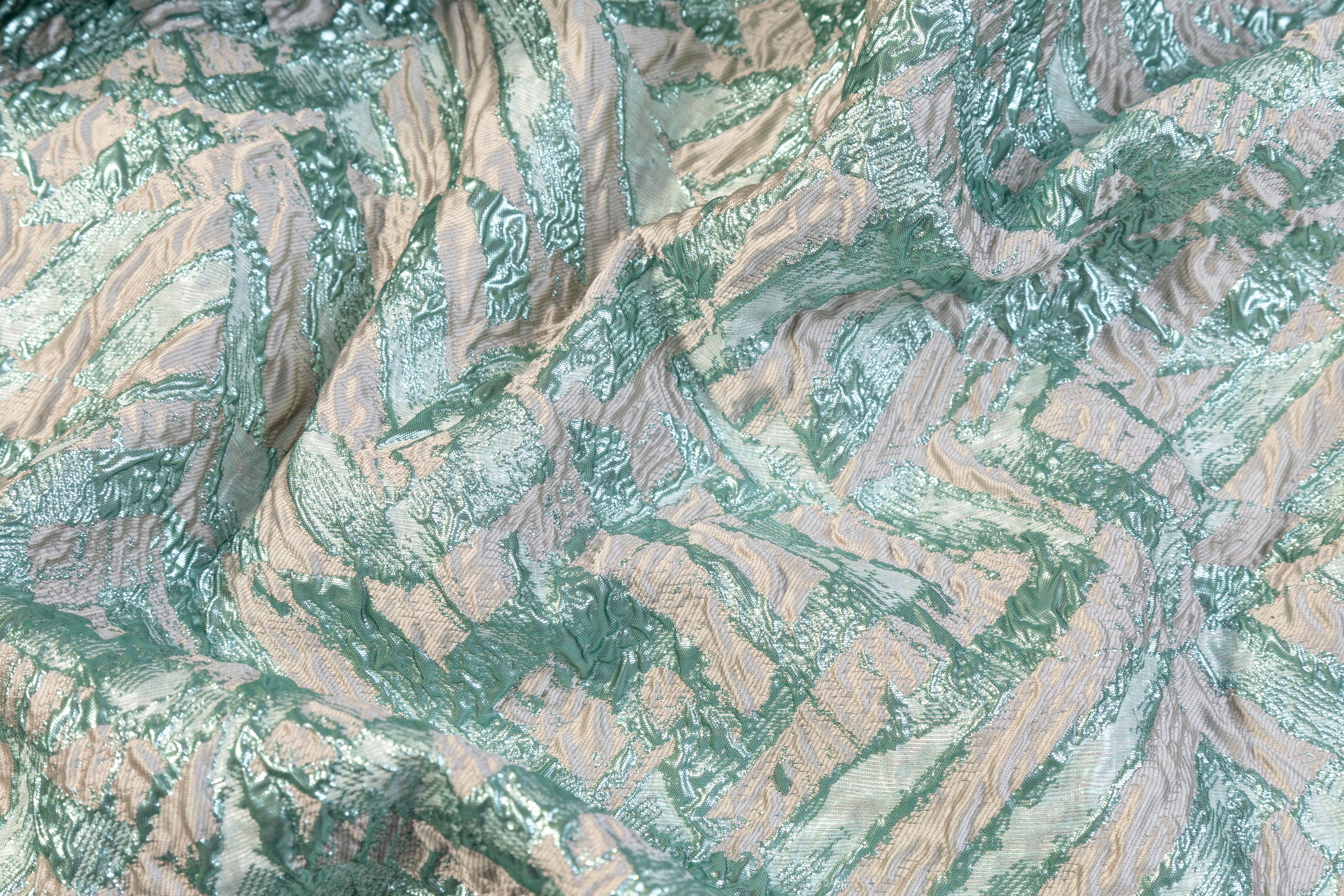 Crushed Metallic Brocade - Green / Gray