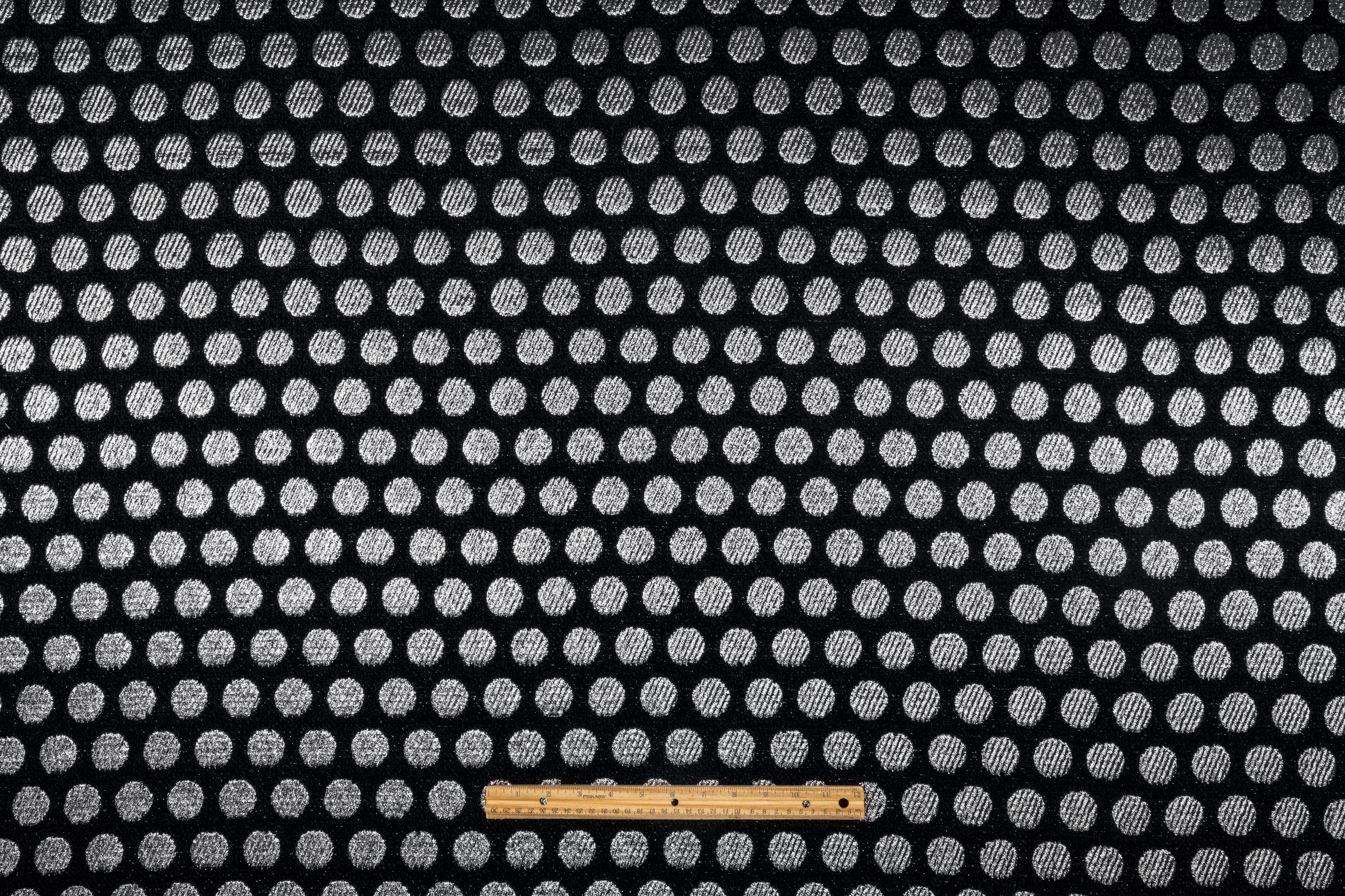 Polka Dot Metallic Italian Chenille Boucle Brocade - Black / Silver