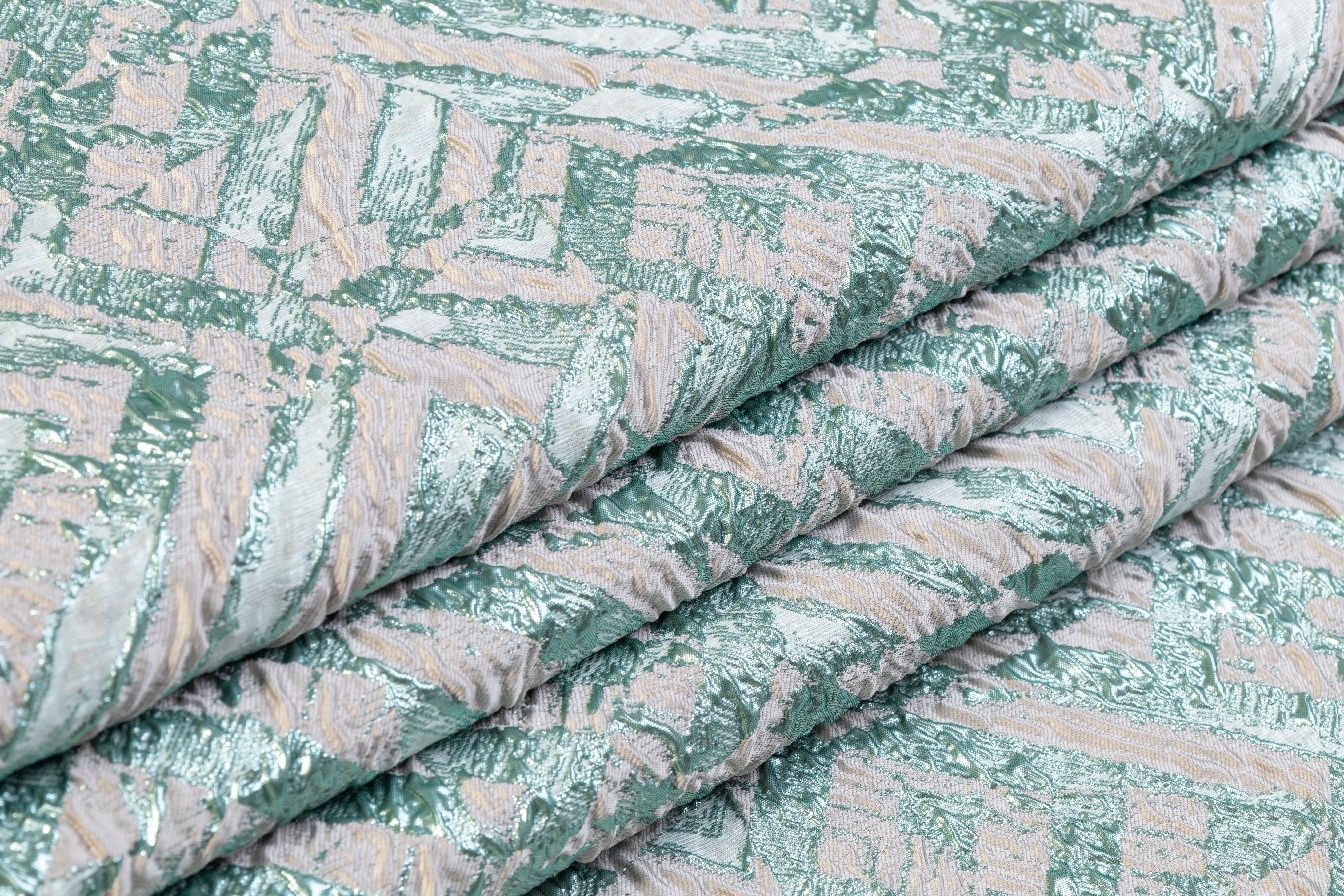 Crushed Metallic Brocade - Green / Gray