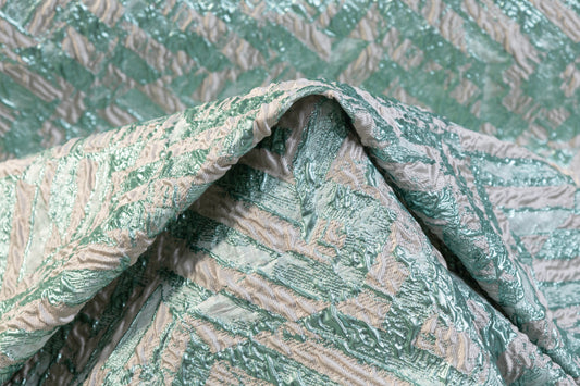 Crushed Metallic Brocade - Green / Gray