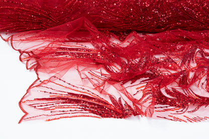 Beaded and Sequined Tulle - Red