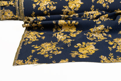 Double Faced Floral Metallic Brocade - Navy / Yellow