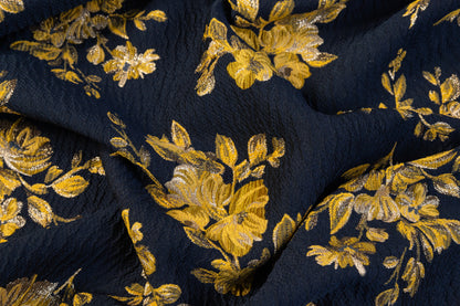 Double Faced Floral Metallic Brocade - Navy / Yellow