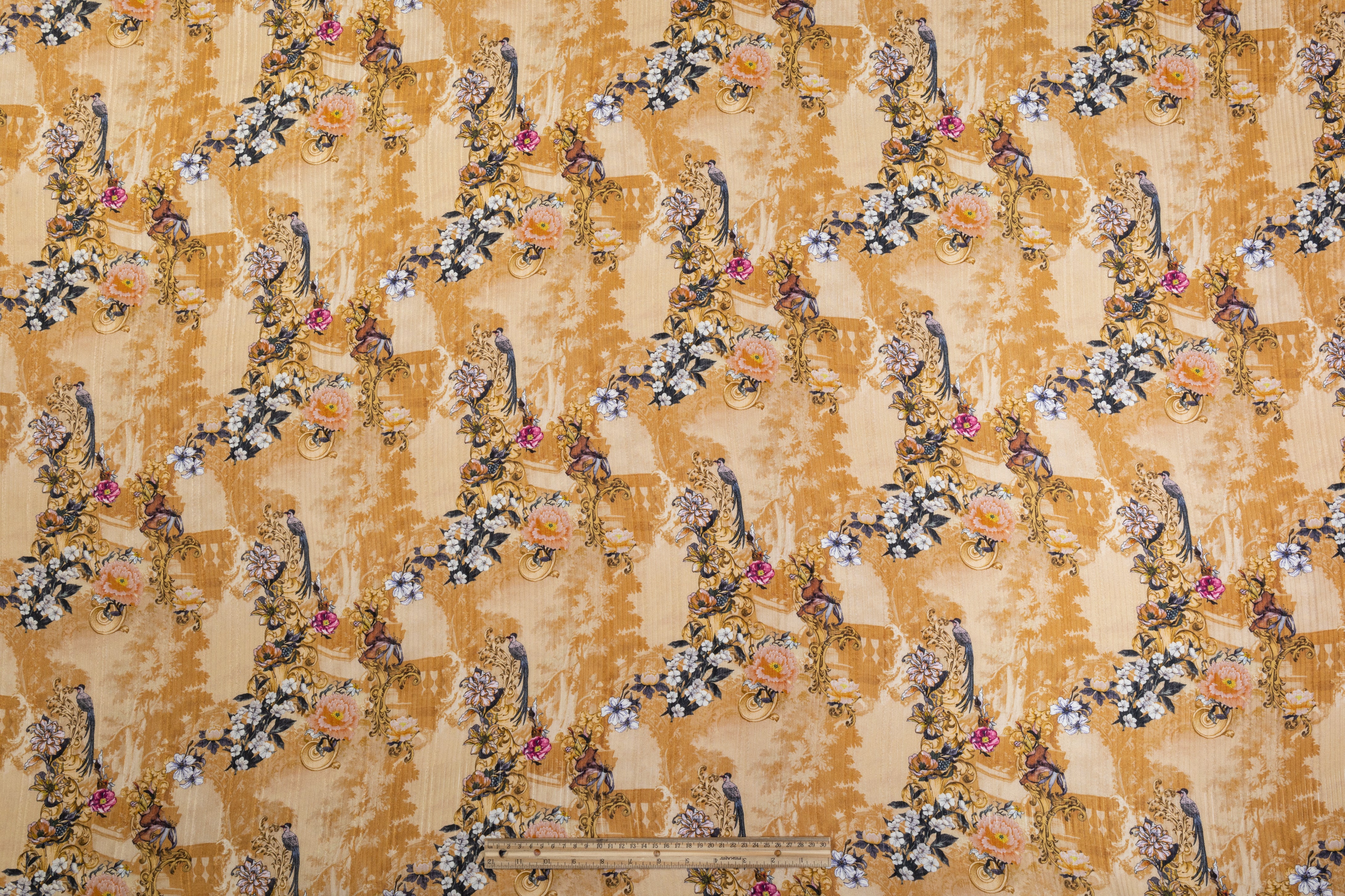 Printed and Textured Italian Silk - Tan / Multicolor