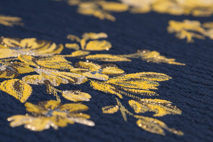 Double Faced Floral Metallic Brocade - Navy / Yellow