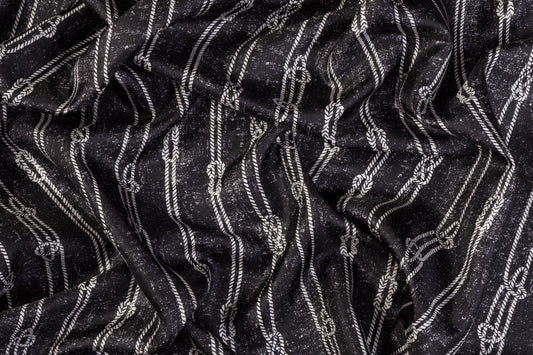 Rope Print Italian Silk Twill - Gray / White