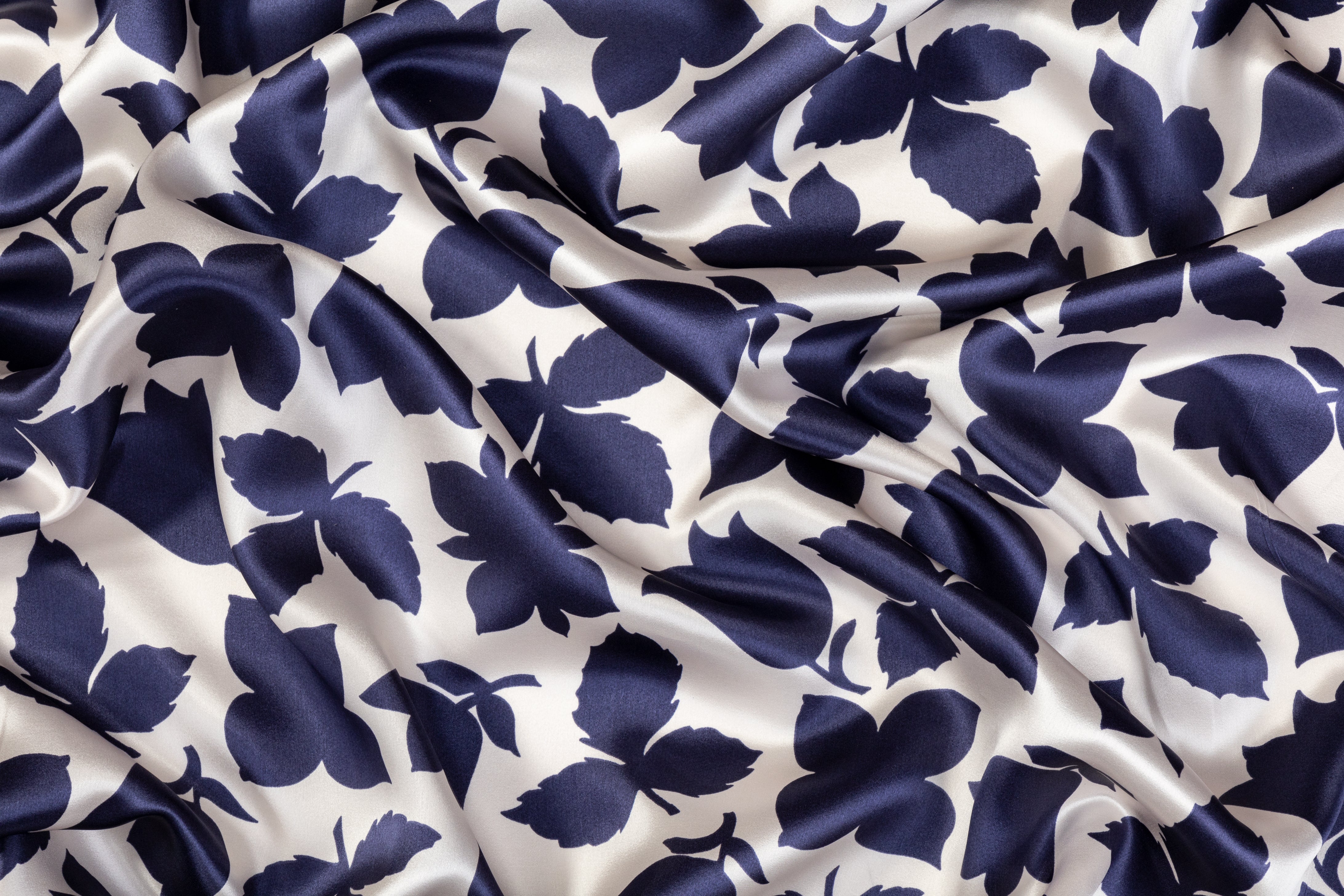 Floral Italian Silk Charmeuse - Navy / White