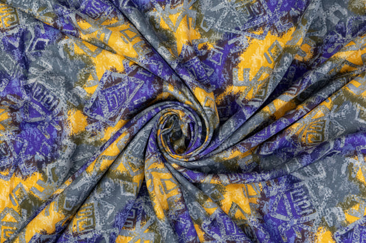 Abstract Italian Viscose Challis - Blue / Yellow