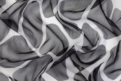 Printed Italian Silk Organza - Black / Gray