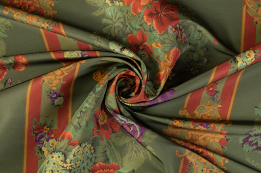 Printed Italian Silk Faille - Green / Multicolor