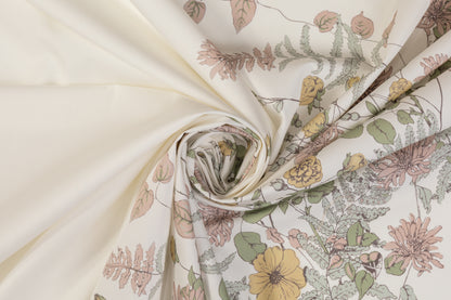 Floral Border Print Italian Cotton - Off White / Pastel