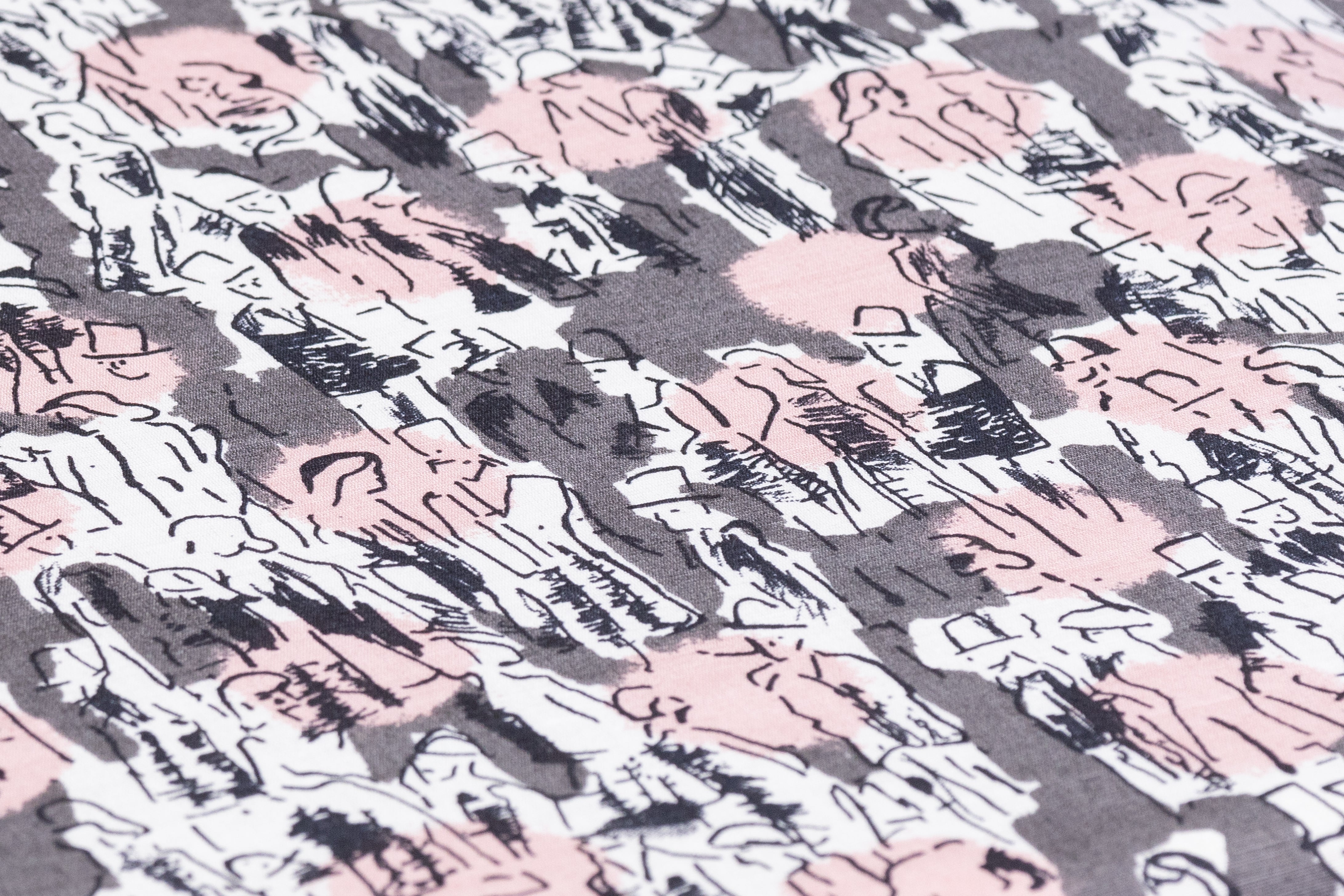 Urban Sketch - Italian Cotton Linen Blend - Pink / Gray